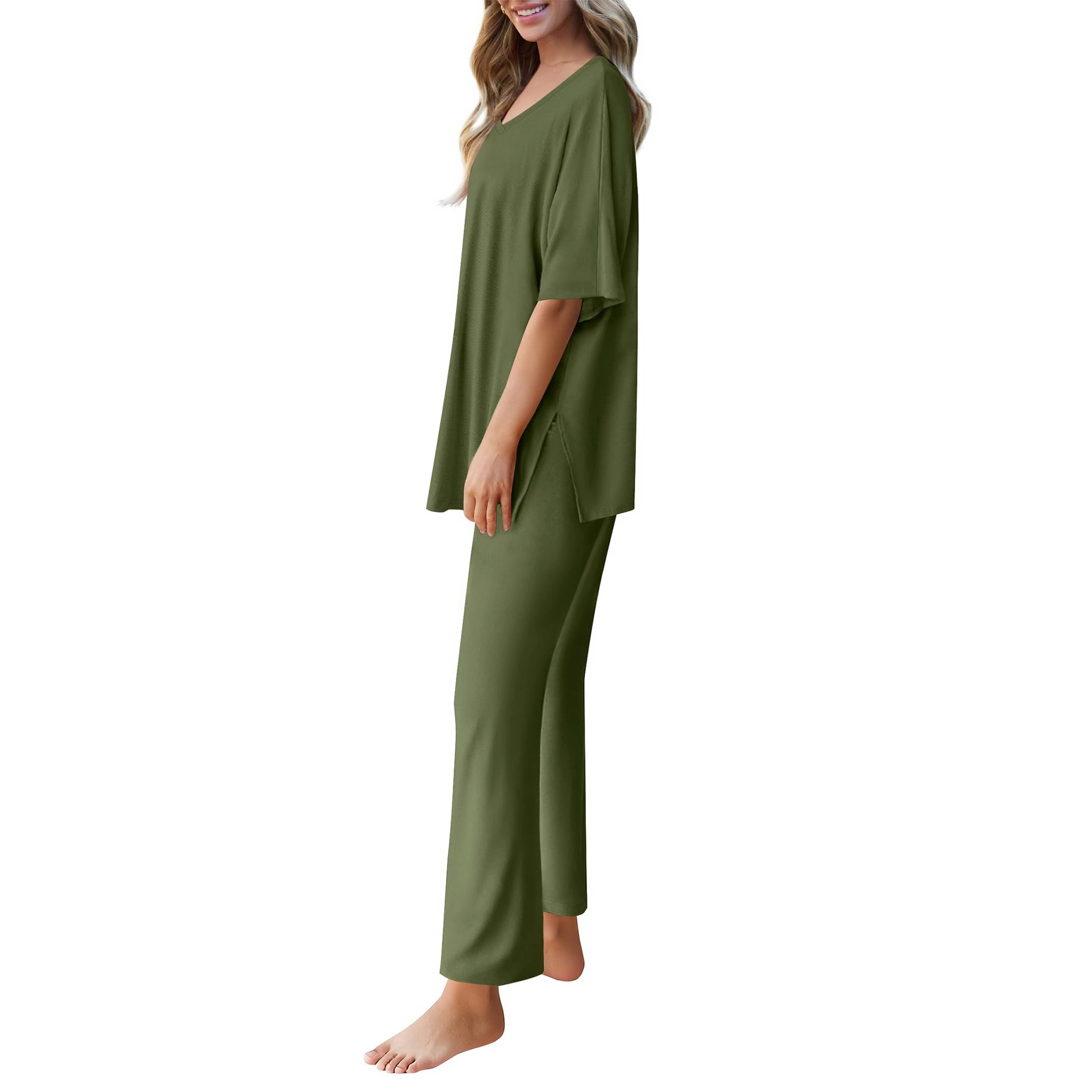 Ekouaer Women's Soft Lounge Set with Short Sleeve Top and Long Pants