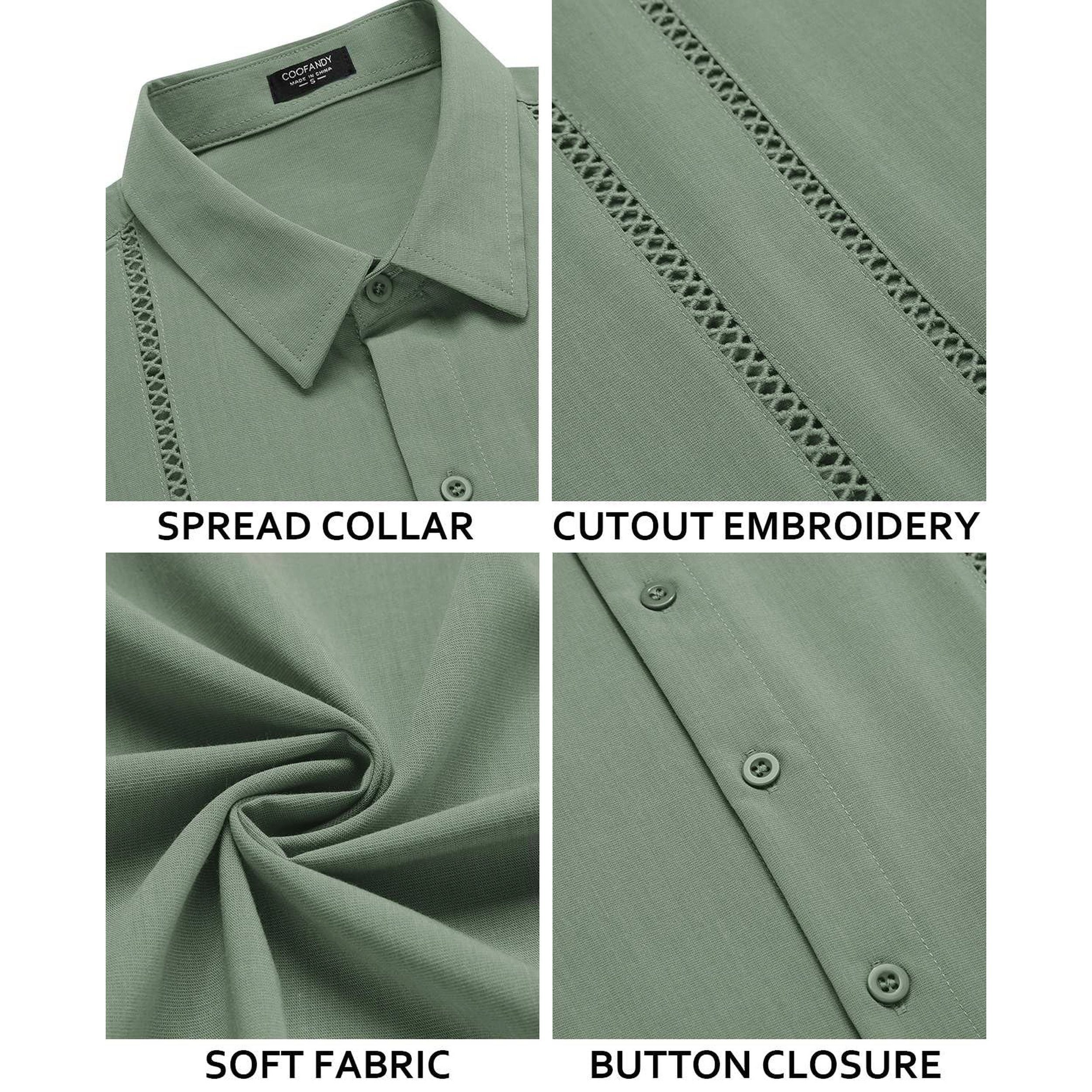 COOFANDY Mens Short Sleeve Button Down Shirts Dressy Lace Stripe Casual  Tops