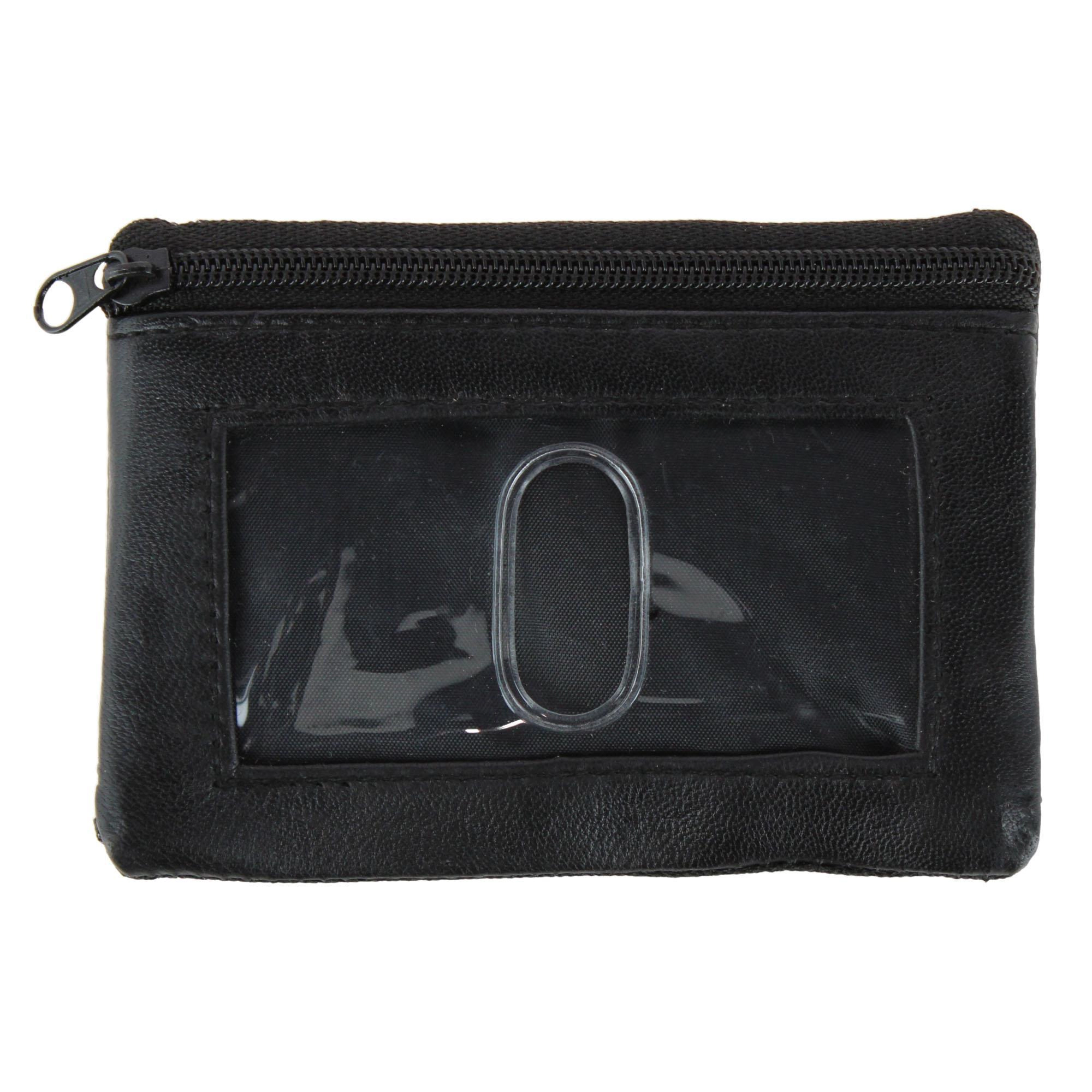 CTM Leather Zipper RFID Coin Pouch Wallet with ID Window & Key Ring