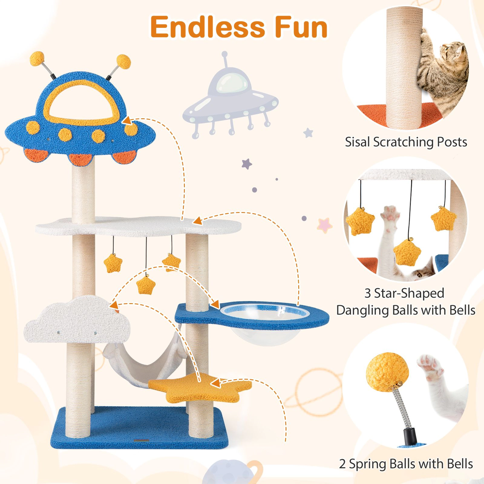 SlickBlue 49" Space Cat Tree with Capsule, Hammock & Scratching Posts