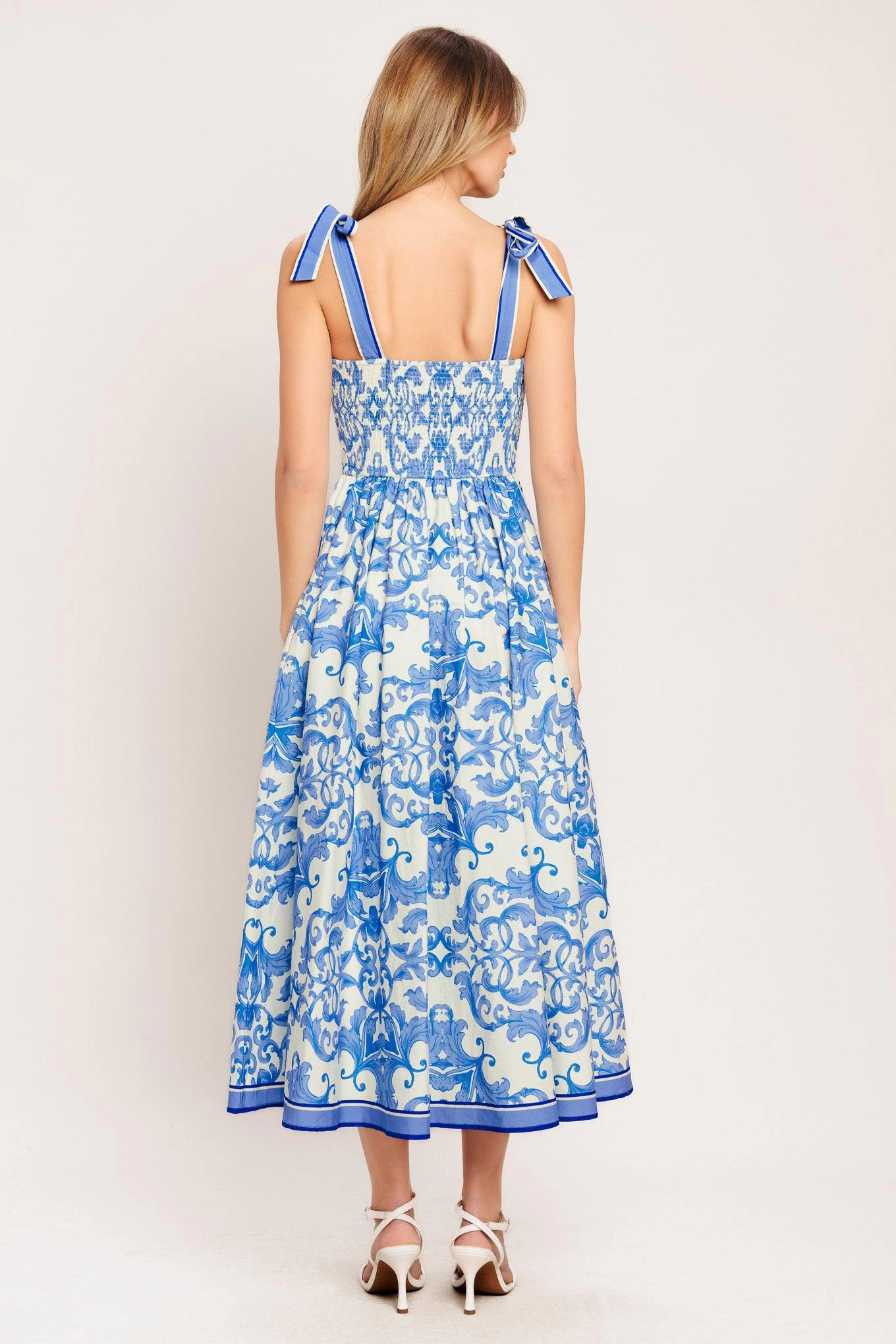 TRUEDAMES Women Azure Scroll Woven Midi Dress