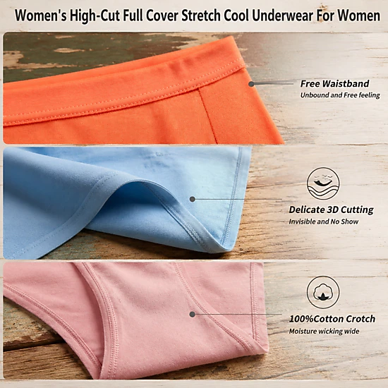 WZK Womens 10-Pack High Cut Stretch Cotton Underwear