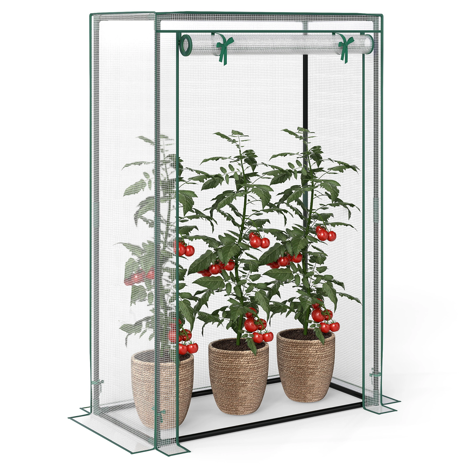 SUGIFT Portable Mini Greenhouse with Roll-Up Zippered Door Green/White