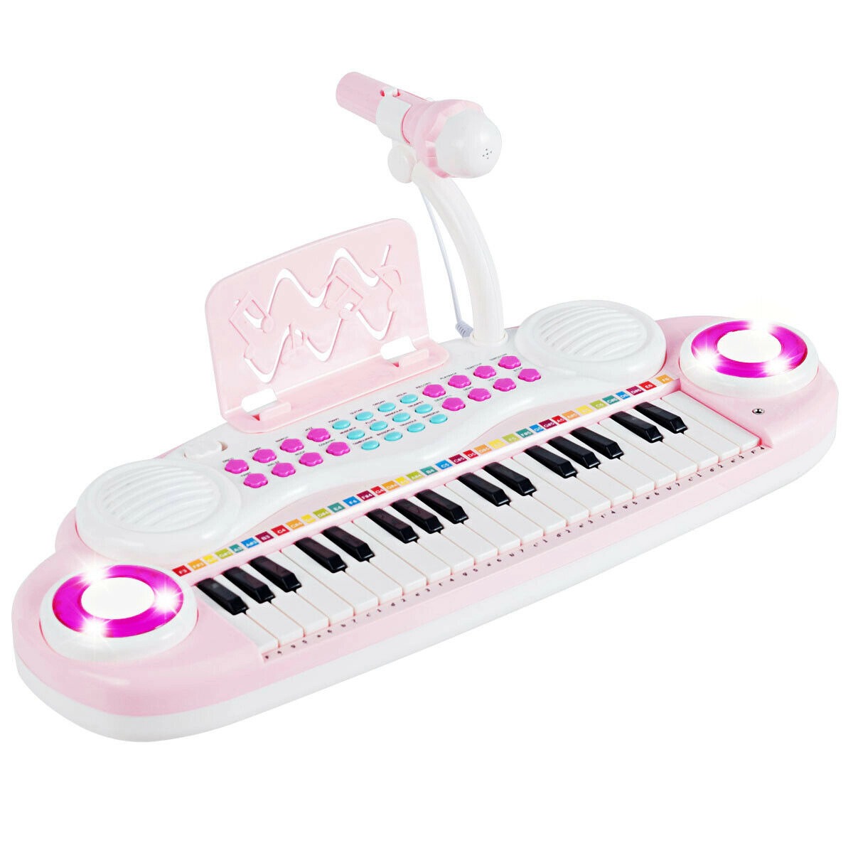 SUGIFT Pink 37-Key Multifunctional Electric Keyboard Piano with Detachable Microphone and Music Stand