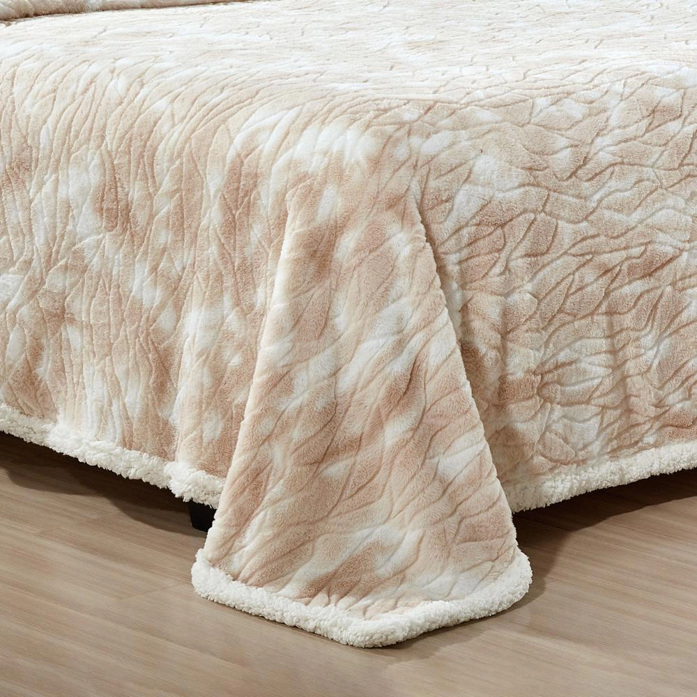 Plazatex Alaska Sherpa Machine Washable Warm and Comfortable Blanket Queen Beige