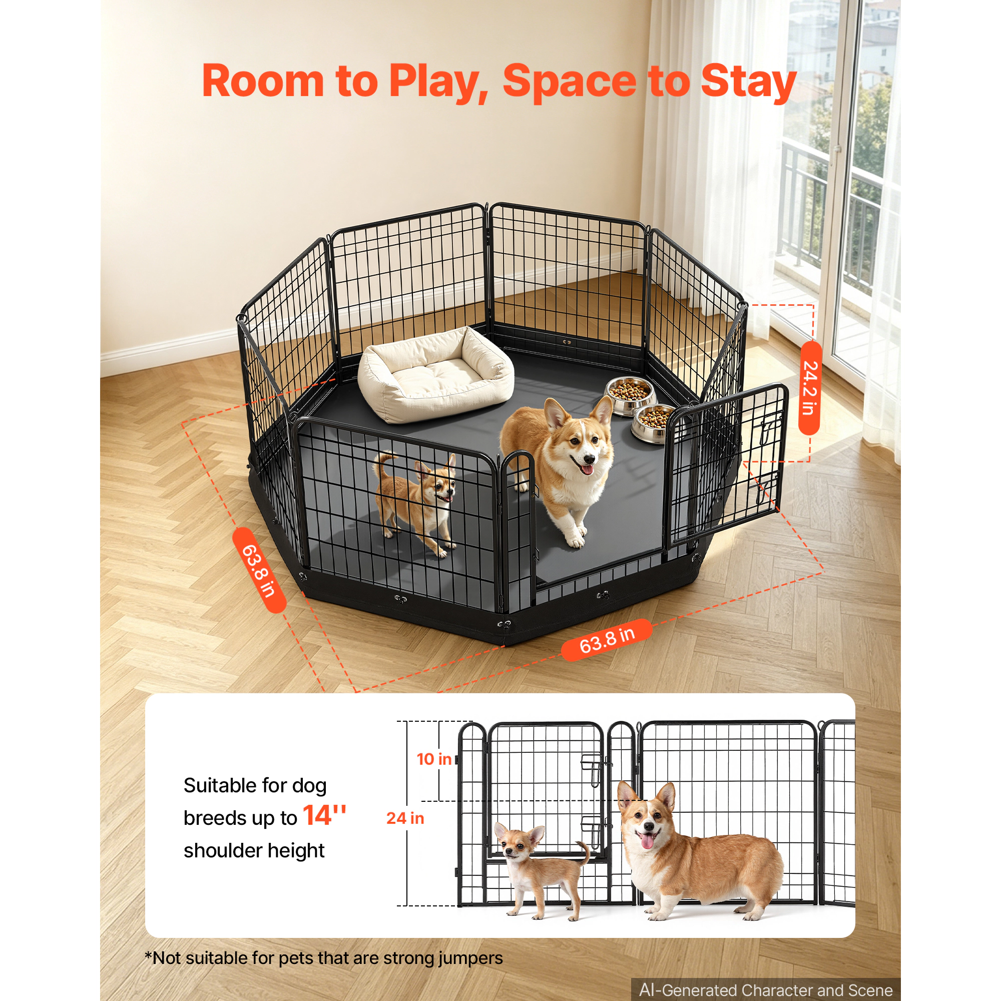 HONGGE Heavy Duty 8 Panel Dog Playpen with Door, Foldable Metal Pet Fence for Dogs, Cats, and Small Animals