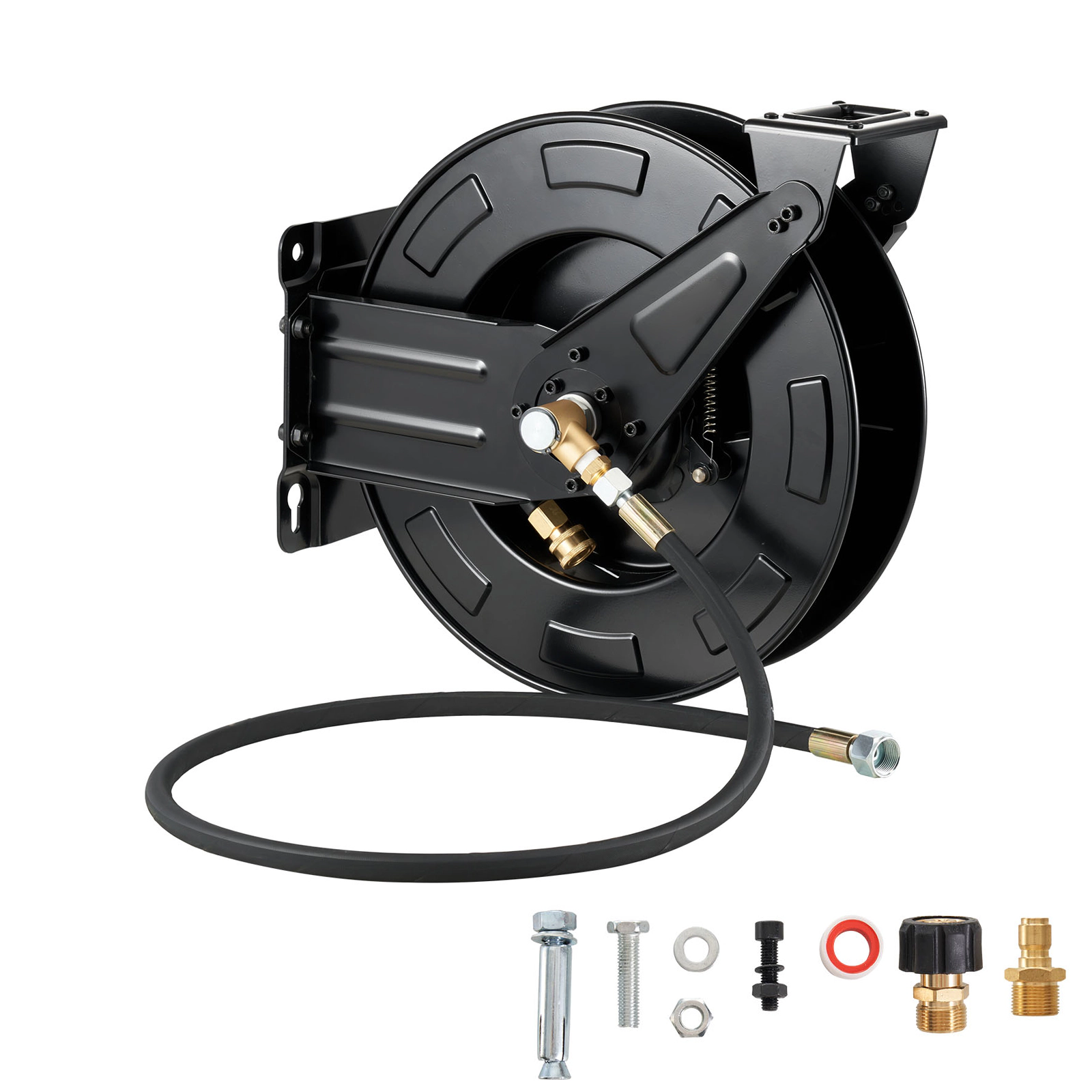 HONGGE Pressure Washer Hose Reel, Auto-Rewind 50 ft x 3/8-inch Steel Reel, 4000 PSI, Wall/Floor Mount