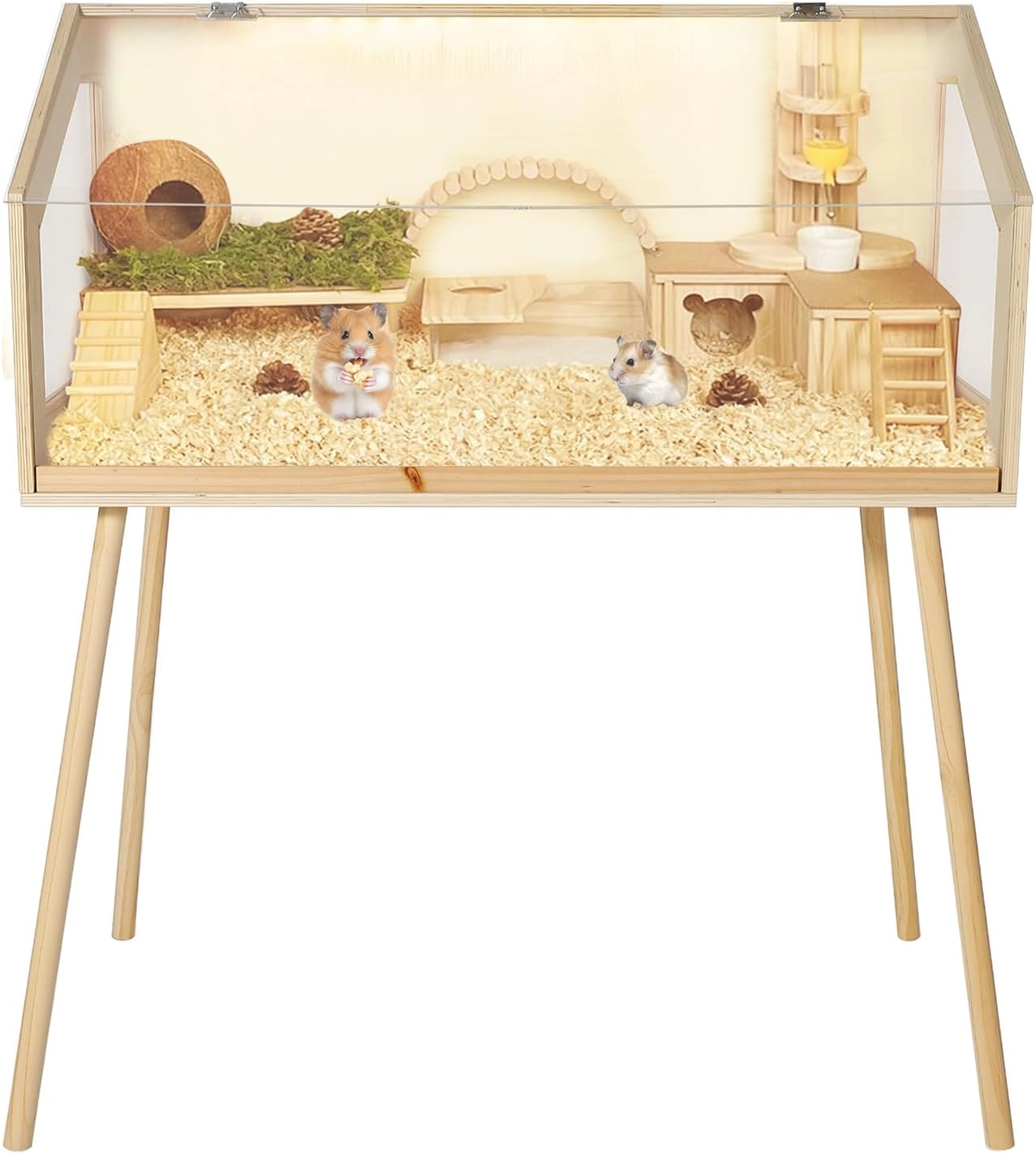 Large Poplar Plywood Hamster Cage, Spacious Vertical Small Animal Habitat 101.6x50.8x120.65cm