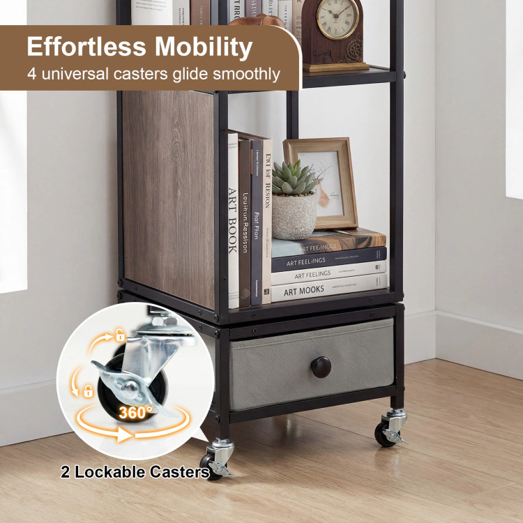 Hivvago 4-Tier Rotating Bookshelf on Wheels with Removable Drawer