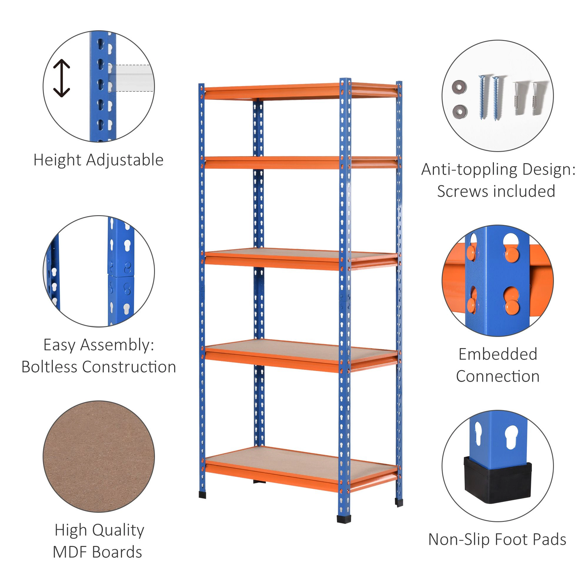 Flynama Sturdy Storage Solution: Heavy Duty 5-Tier Adjustable Metal Shelf for Garage Workshop