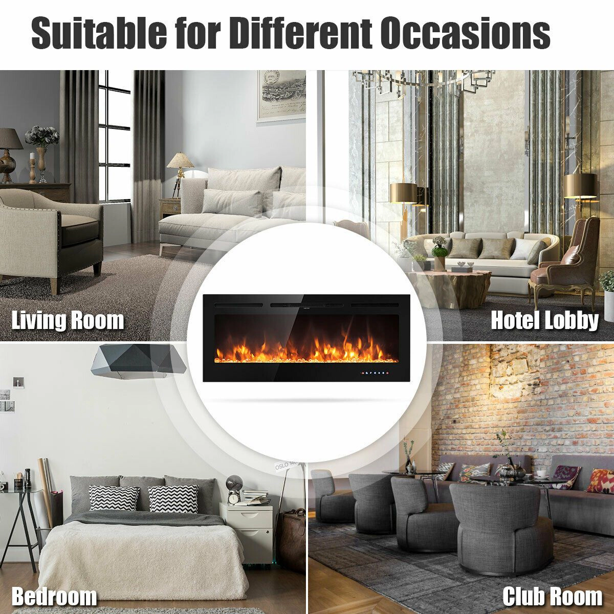 SlickBlue Black Wall Mounted Electric Fireplace Heater, 1500W, 9 Flame Colors, LED Screen, Remote