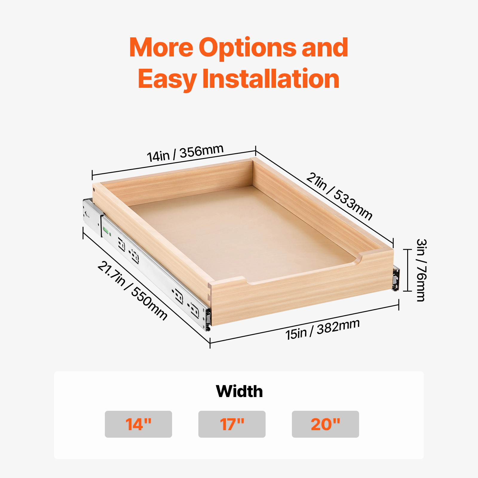 HONGGE Pull Out Cabinet Organizer Cabinet Drawer Soft Close Slide out Shelf Heavy-Duty Sliding Wood Drawer Bottom and