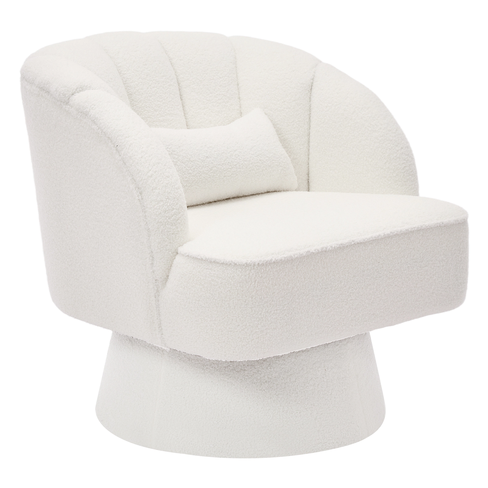 BebreezChic Beige Fleece 360 Swivel Barrel Accent Chair Round Upholstered Lounge Armchair for Living Room
