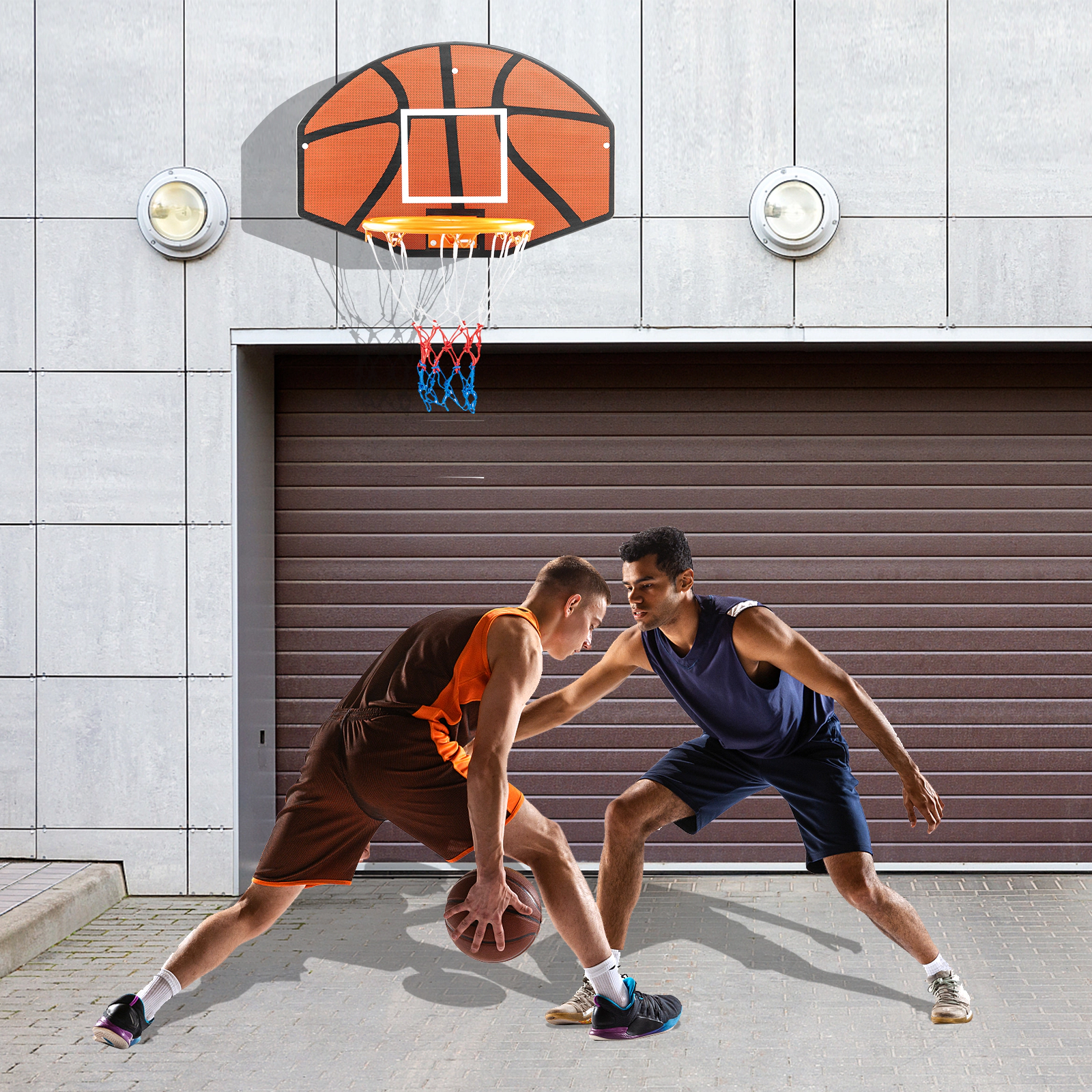 SUGIFT Orange Wall Mounted Basketball Hoop with Shatterproof PE Backboard and All Weather Net 26-in W 17.5-in H
