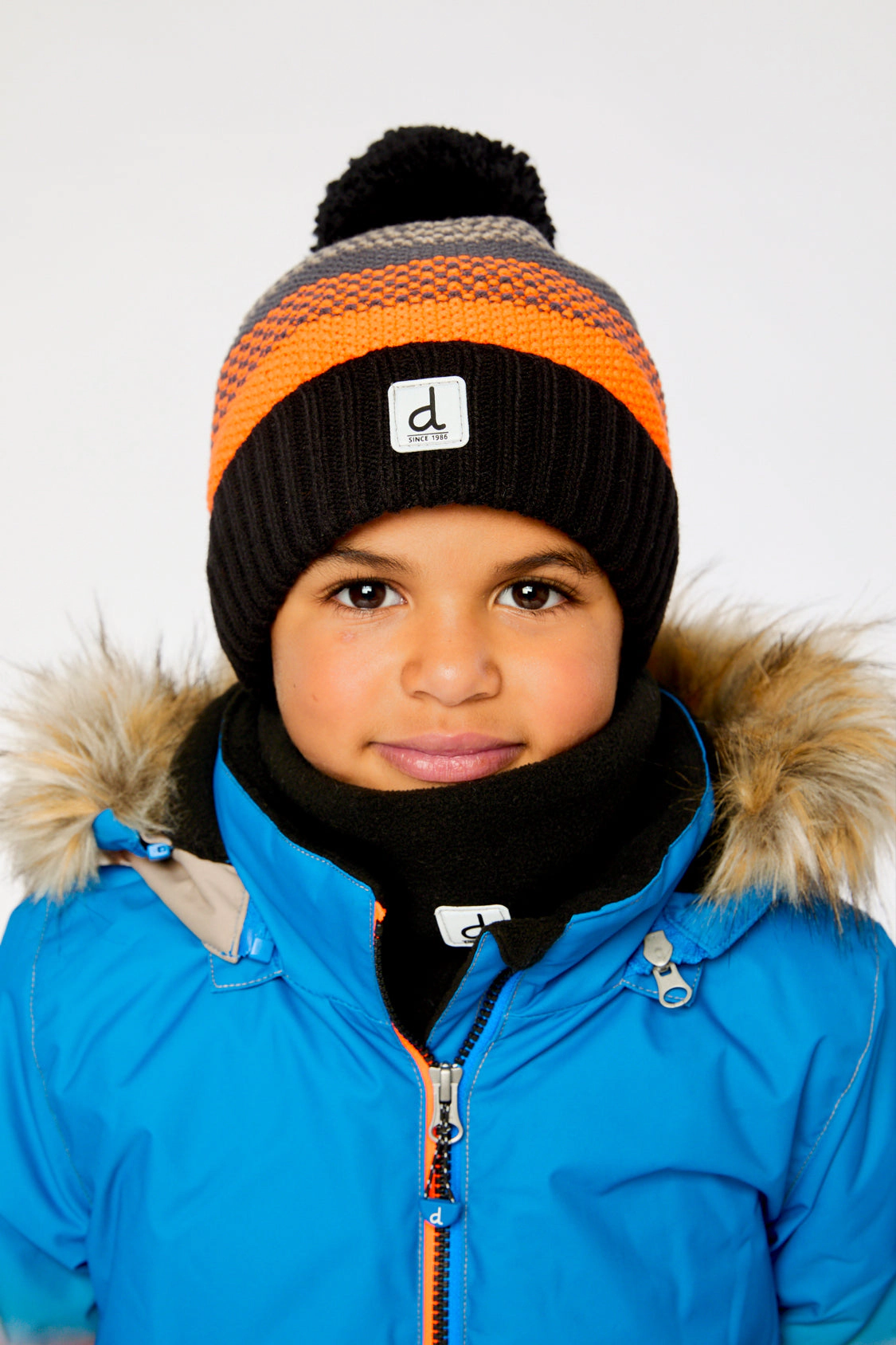 Deux par Boys Striped Winter Acrylic Knit Hat with Pompom