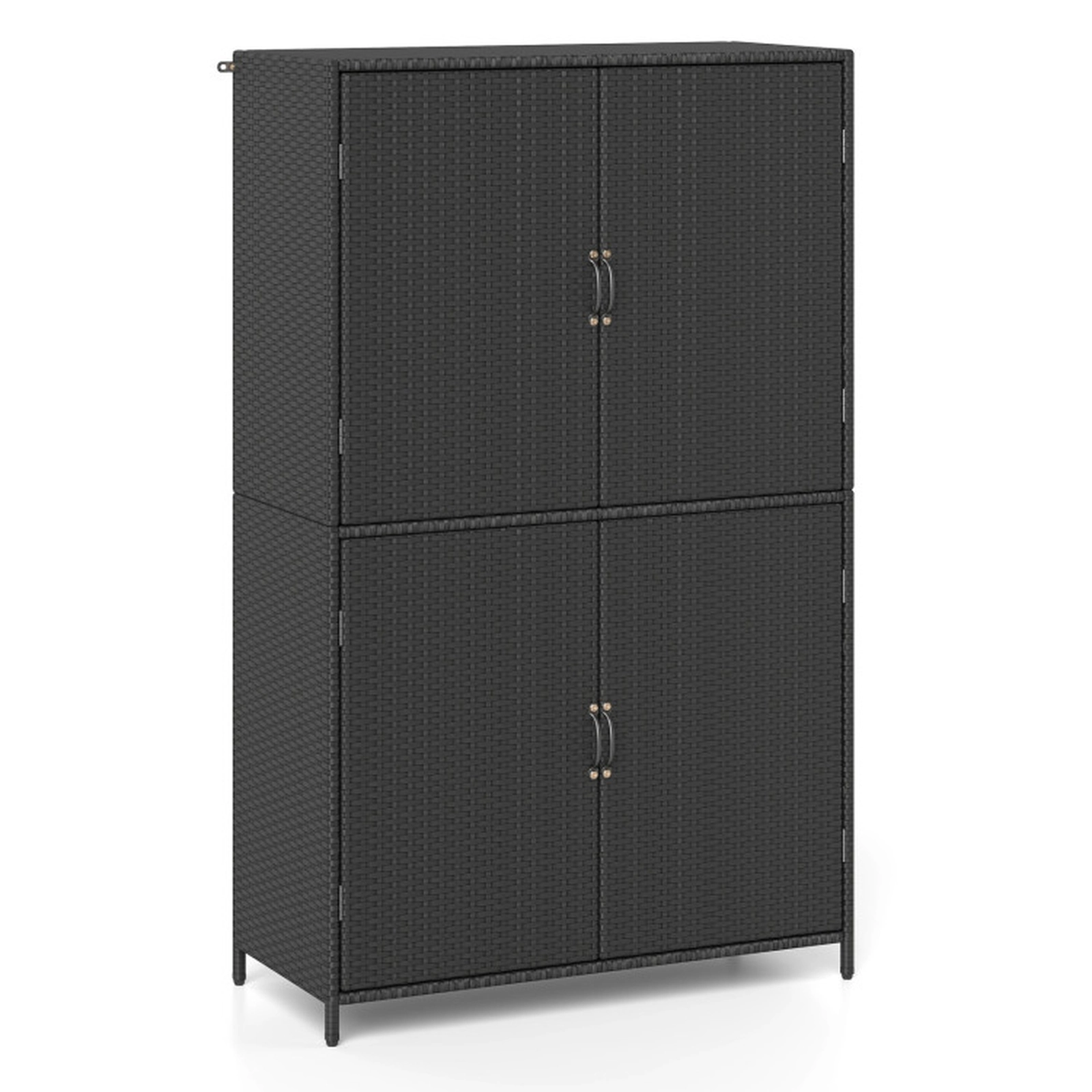 SUGIFT 4-Door Adjustable Shelves Hand-Woven PE Rattan Vertical Storage Shed 35.5-in x 16-in x 58-in 80-lb Shelf Black