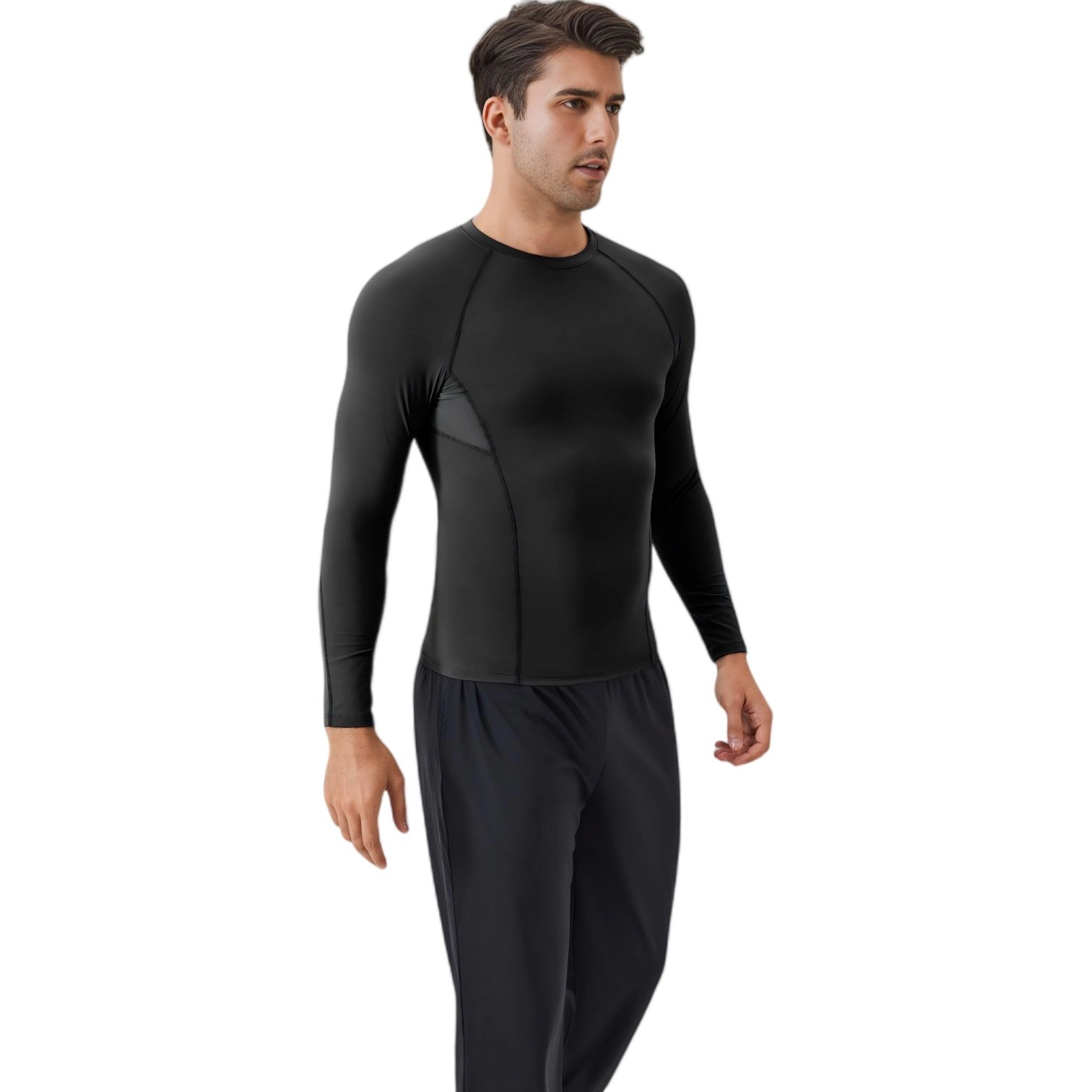 Anna-Kaci Men's Long Sleeve Compression Shirt with Stretch Fit and Athletic Seam Detailing