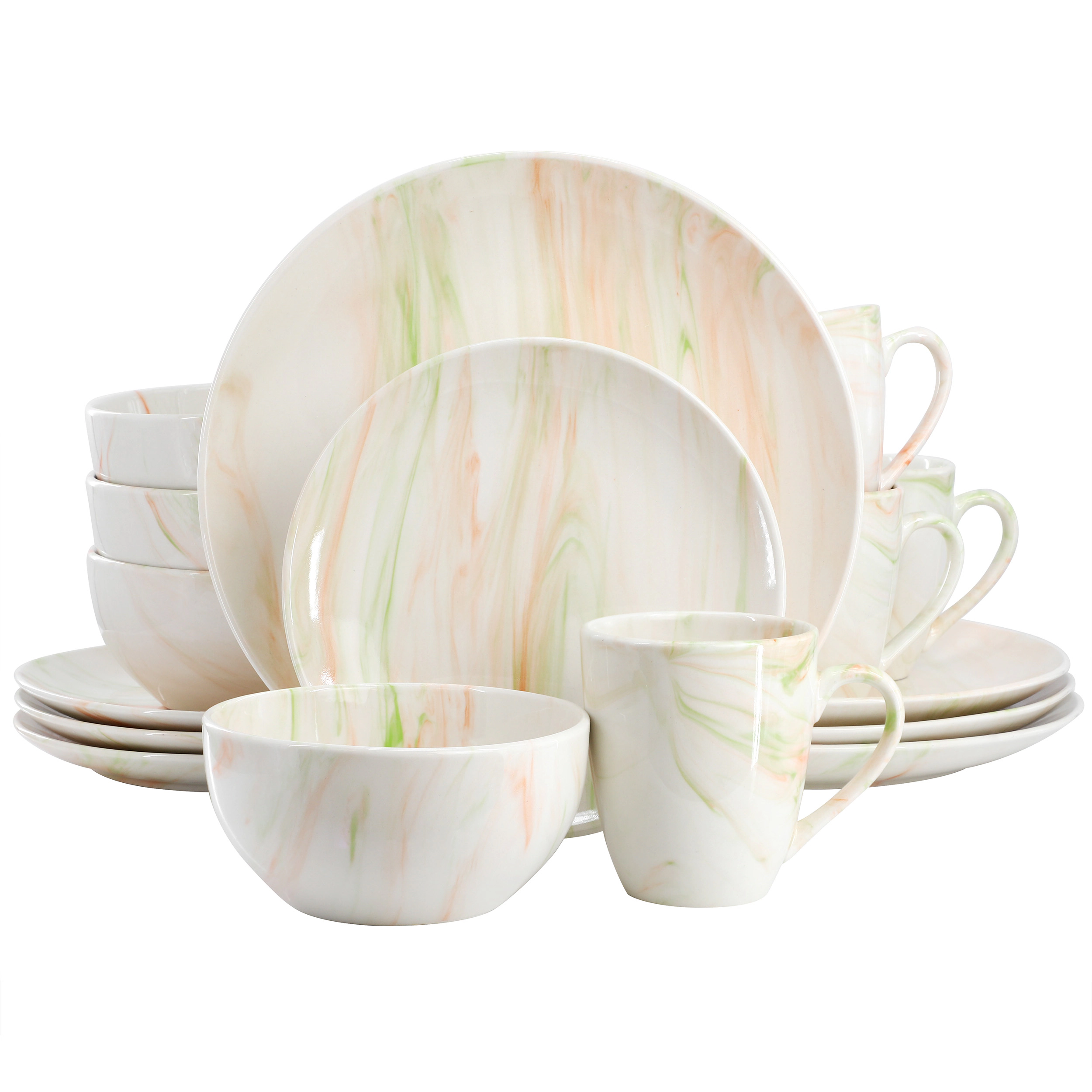 Elama Fine Marble 16 Piece Porcelain Dinnerware Set Orange