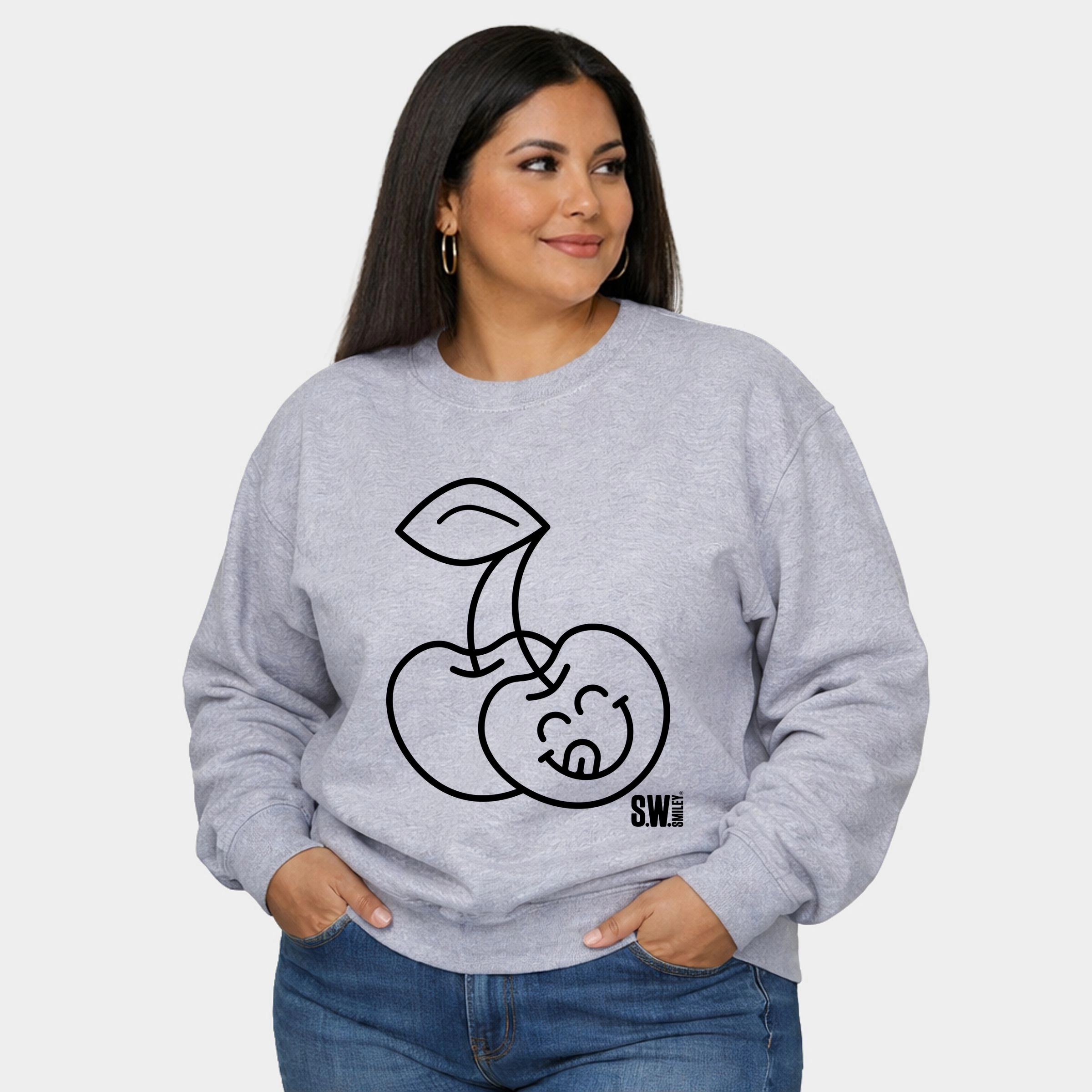 Simply Sage Market - Women's Plus Sized Graphic Sweatshirt S.W.Smiley Cherry Face Outline