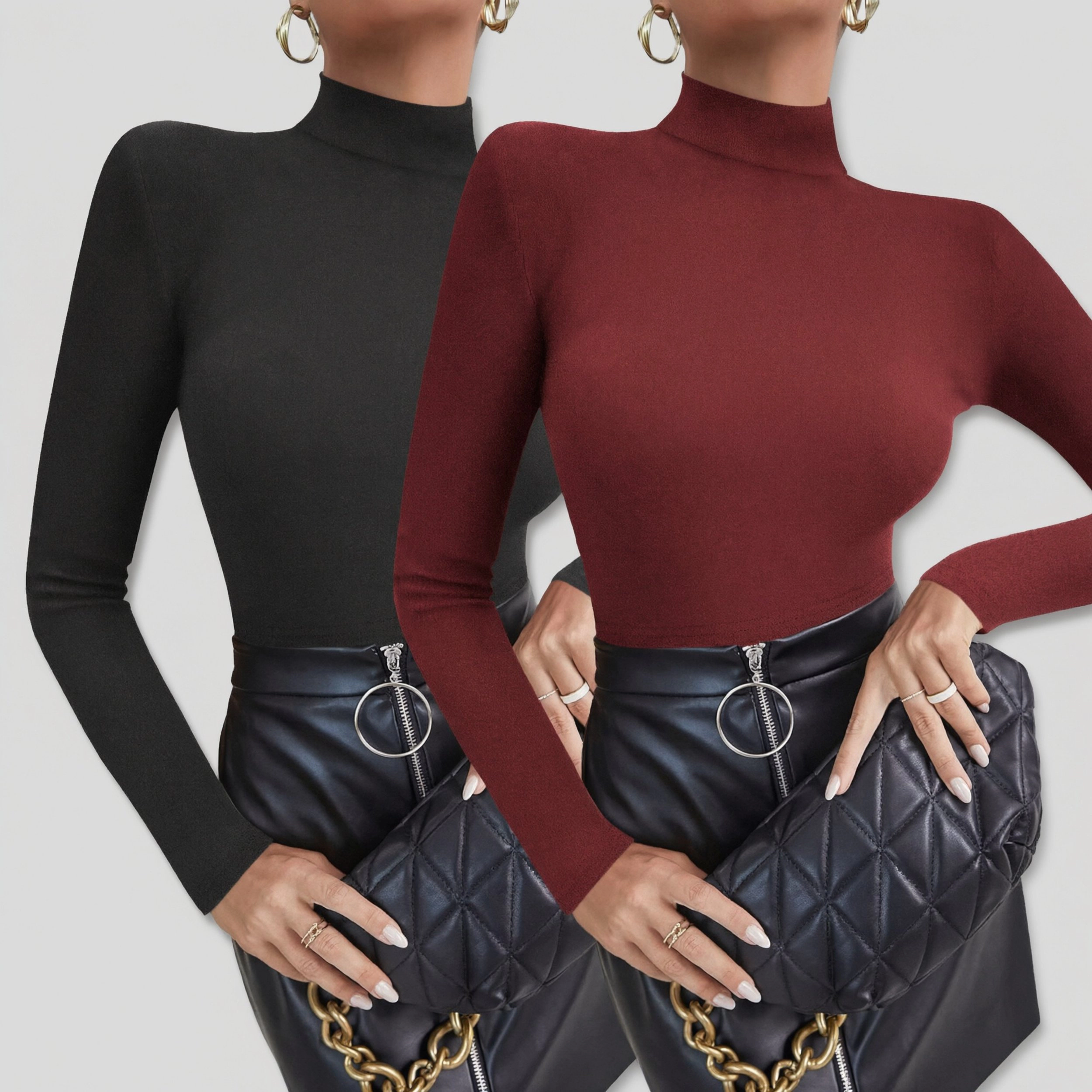 Zeagoo Women 2-Pack Turtleneck Long Sleeve Crop Top