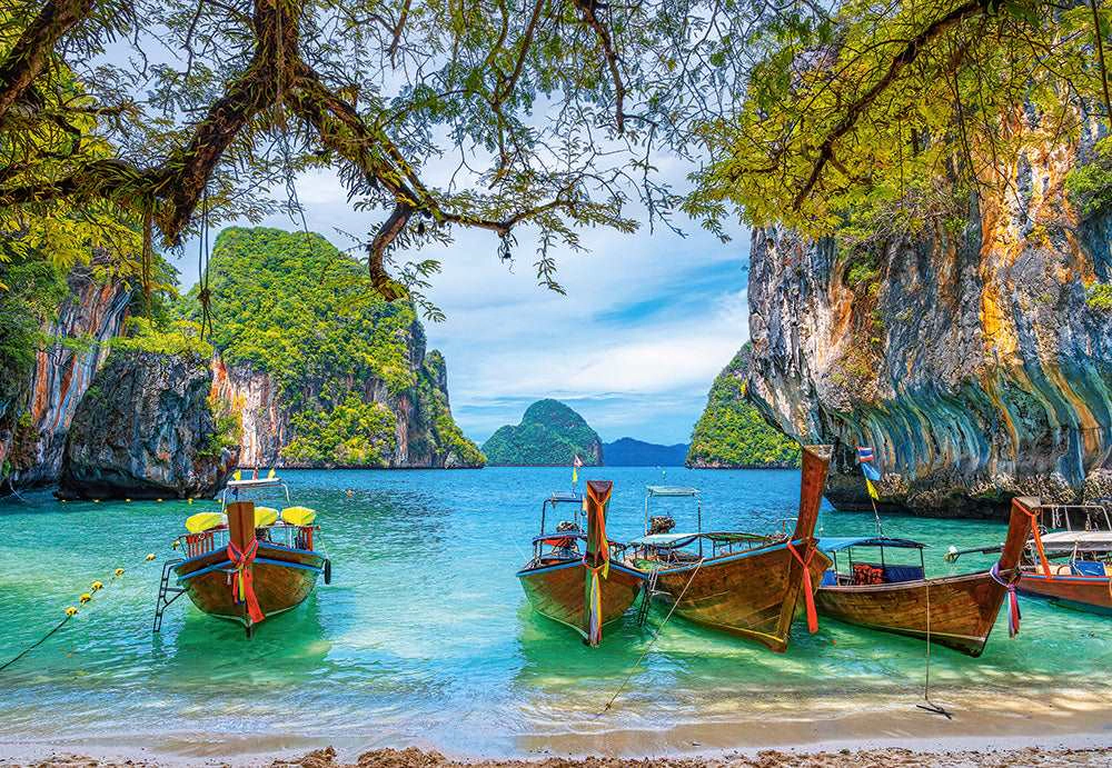 CASTORLAND 1500 Piece Jigsaw Puzzles, Beautiful Bay in Thailand, Asia, Island, Fishing boat, Ocean, C-151936-2