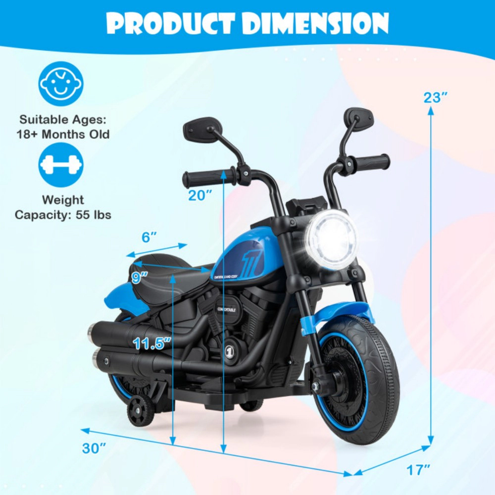 SUGIFT Removable Training Wheels and LED Headlight 6V Kids Electric Motorcycle