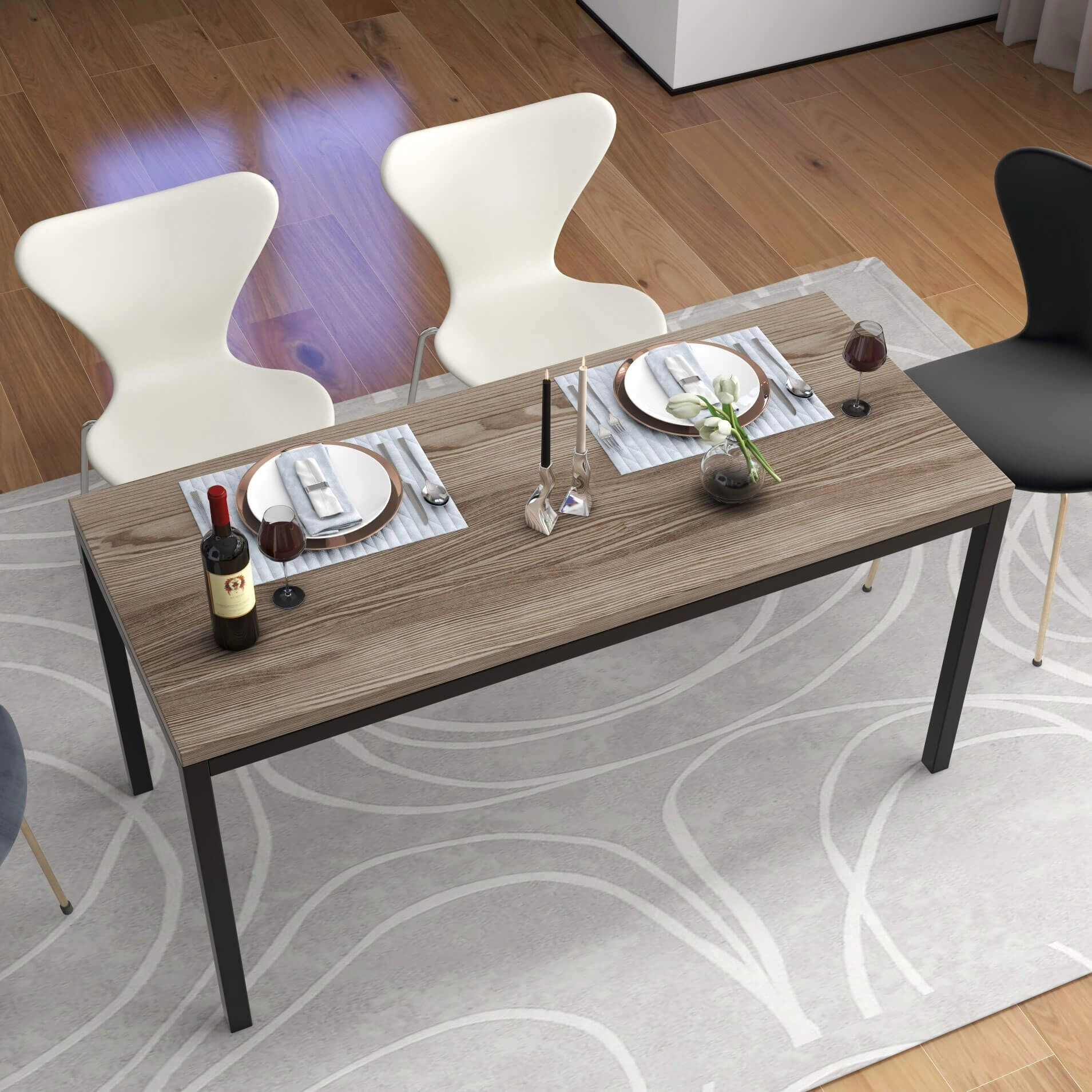 SlickBlue Brown Conference Table with Steel Frame and Adjustable Feet