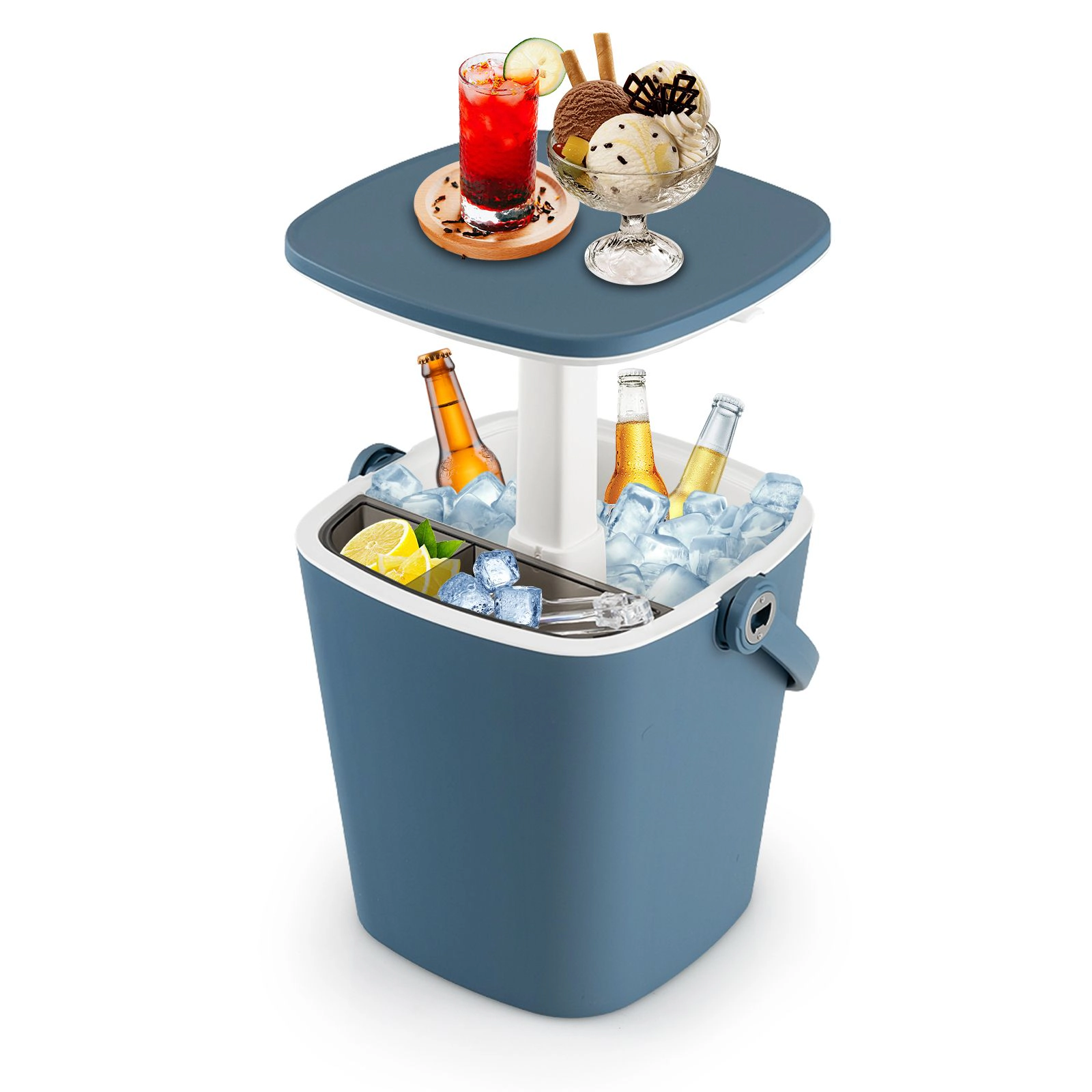 SlickBlue Outdoor Cocktail Cooler Table with Storage Rack and Bottle Opener