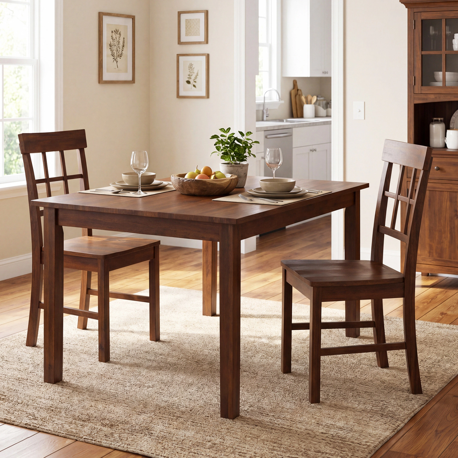 LJG Rubber Wood Dining Chairs Set of 4 with High Backrests