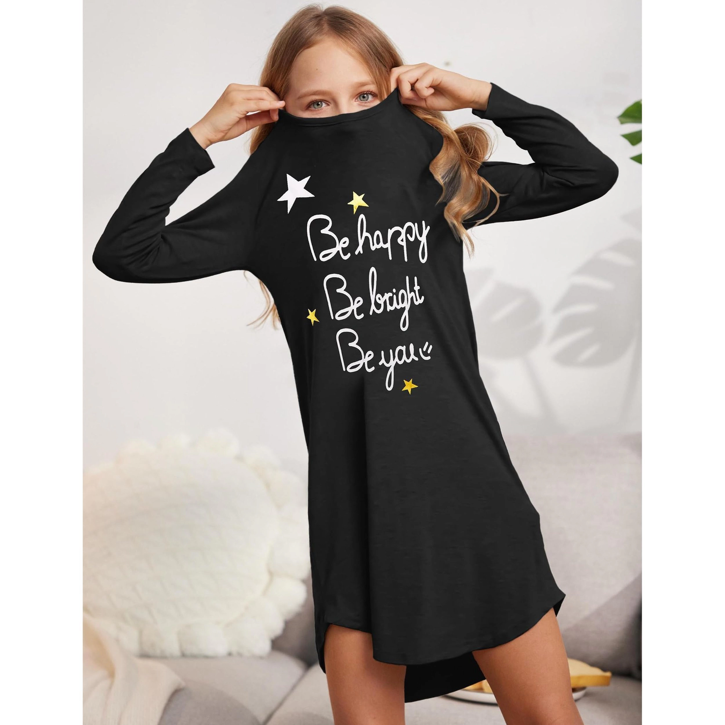 Arshiner Girls Nightgowns Long Sleeve Print Pajamas Nightdress For Kids Soft Sleep Wear Nighties