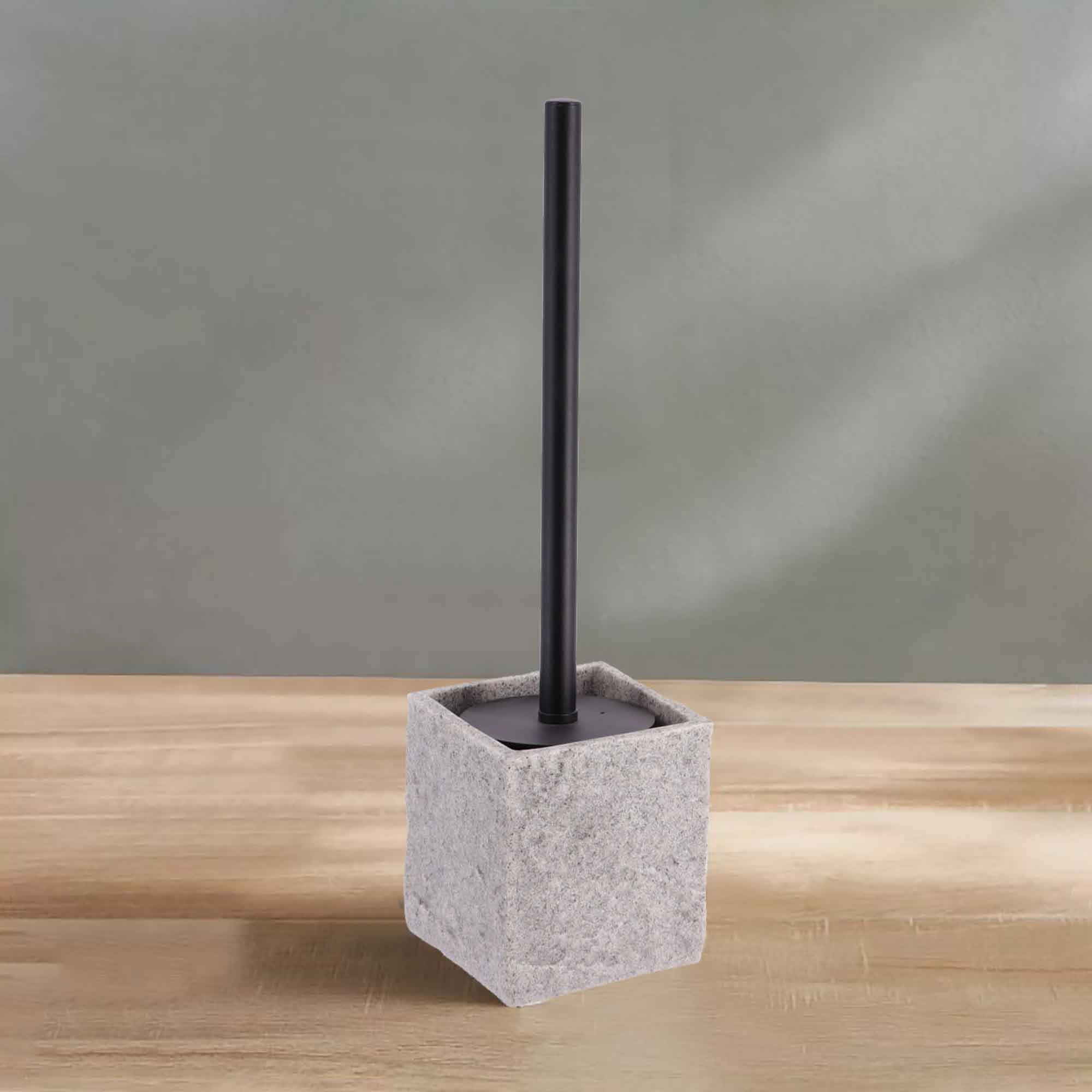 Evideco French Home Goods Stone-effect Polyresin Square Toilet Brush and Holder Set, Sandstone