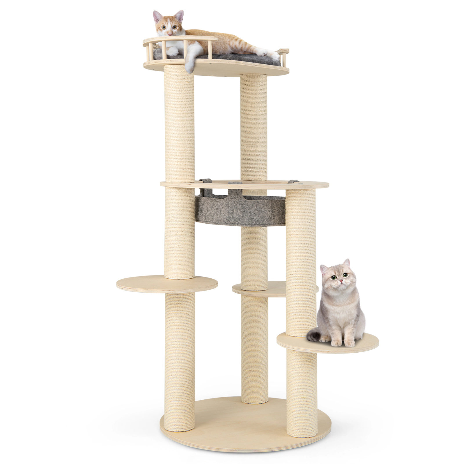 SUGIFT 59-in Tall 5-Level Wooden Cat Tree with 4.4-in Sisal Posts Fence Perch and Washable Hammock