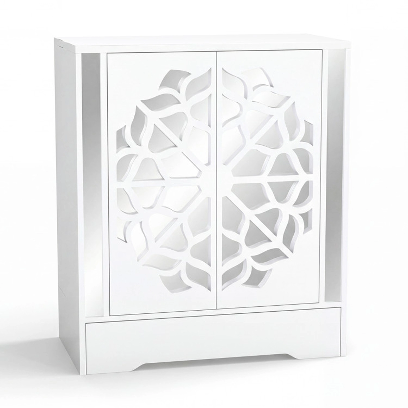 SUGIFT White Large Bottom Drawer and Anti-Tip Kits 4-Tier Mirrored Shoe Cabinet Shoe Organizer