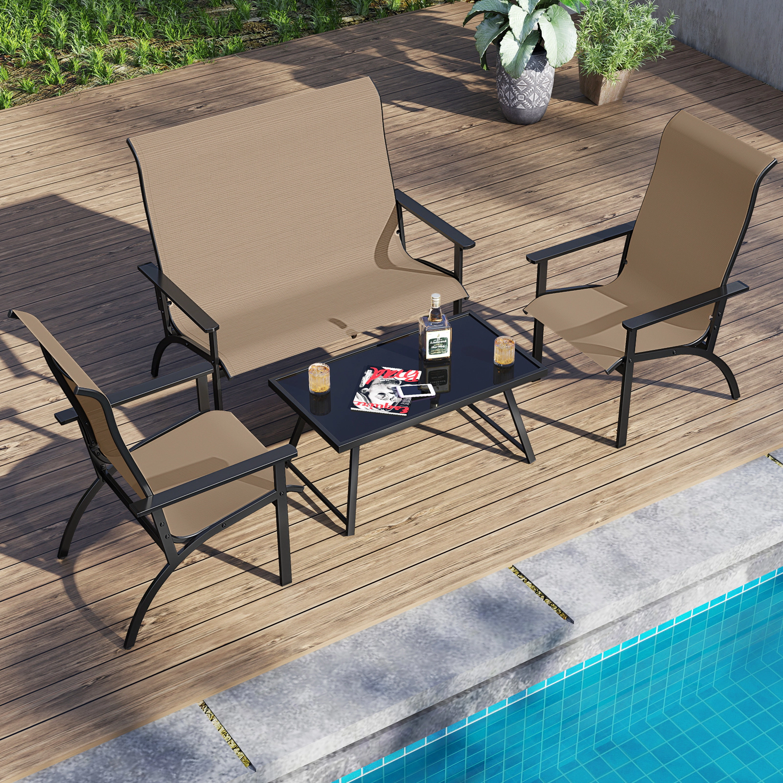 LJG Outdoor Adirondack Chair with High Back and Metal Frame for Porch Garden