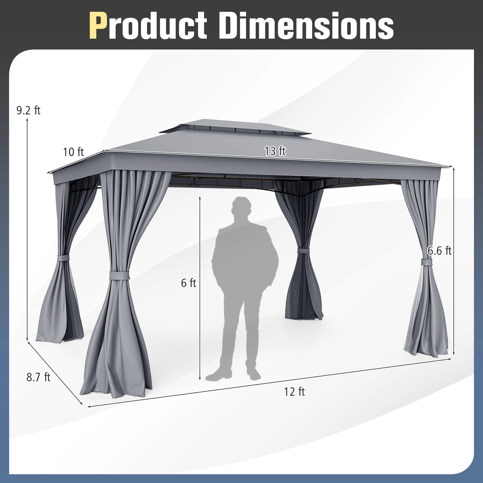 SUGIFT 10-ft x 13-ft Coffee Patio Gazebo with Privacy Curtains Mesh Netting and Vented Double Roof