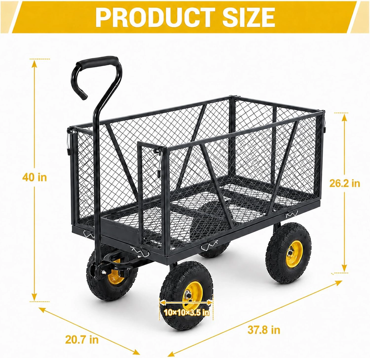 1100LBS Steel Garden Cart, Heavy Duty Wagon with 10" Wheels