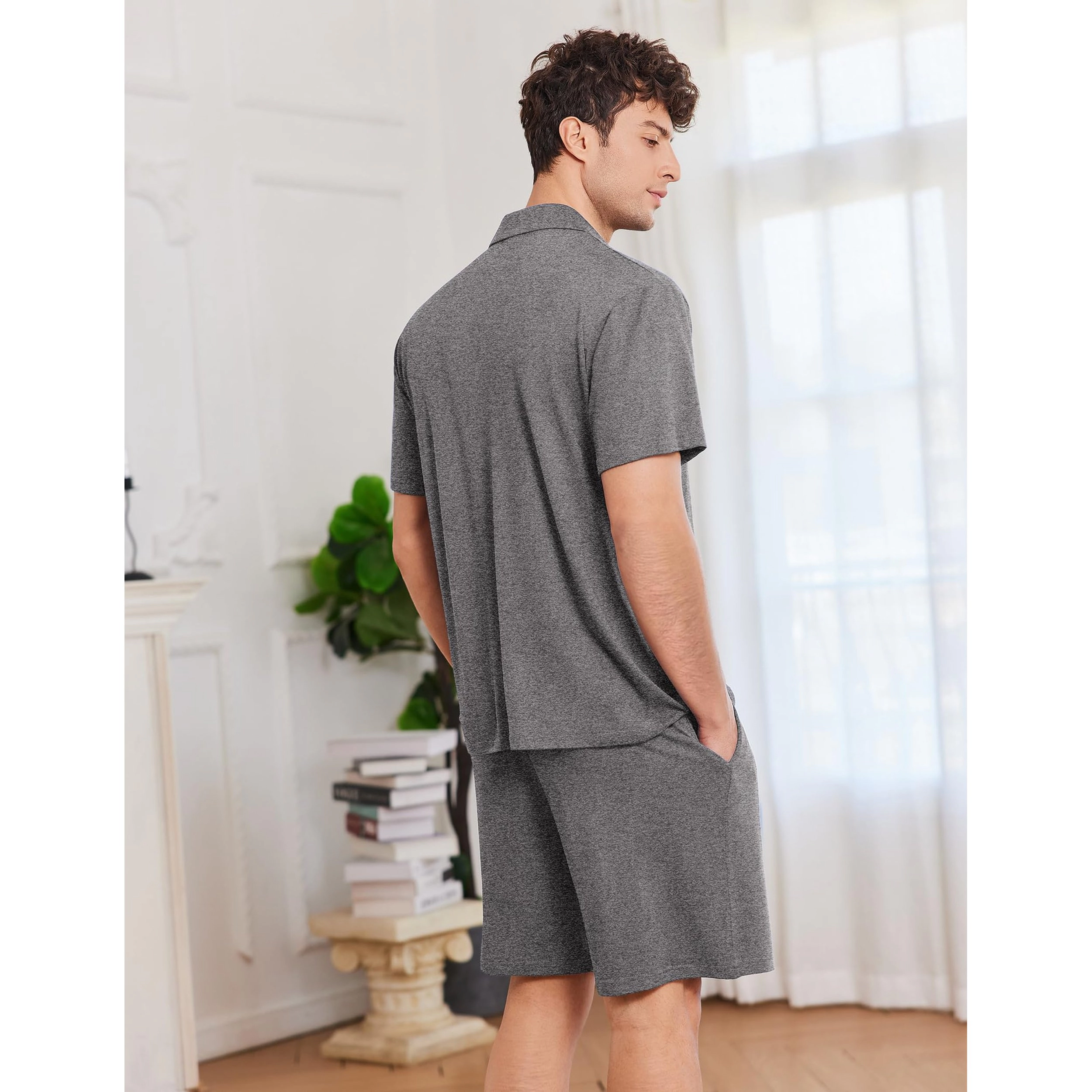 Ekouaer Men's Pajama Set Short Sleeve Sleepwear Button-Down Soft Loungewear 2 Pc Shorts Set