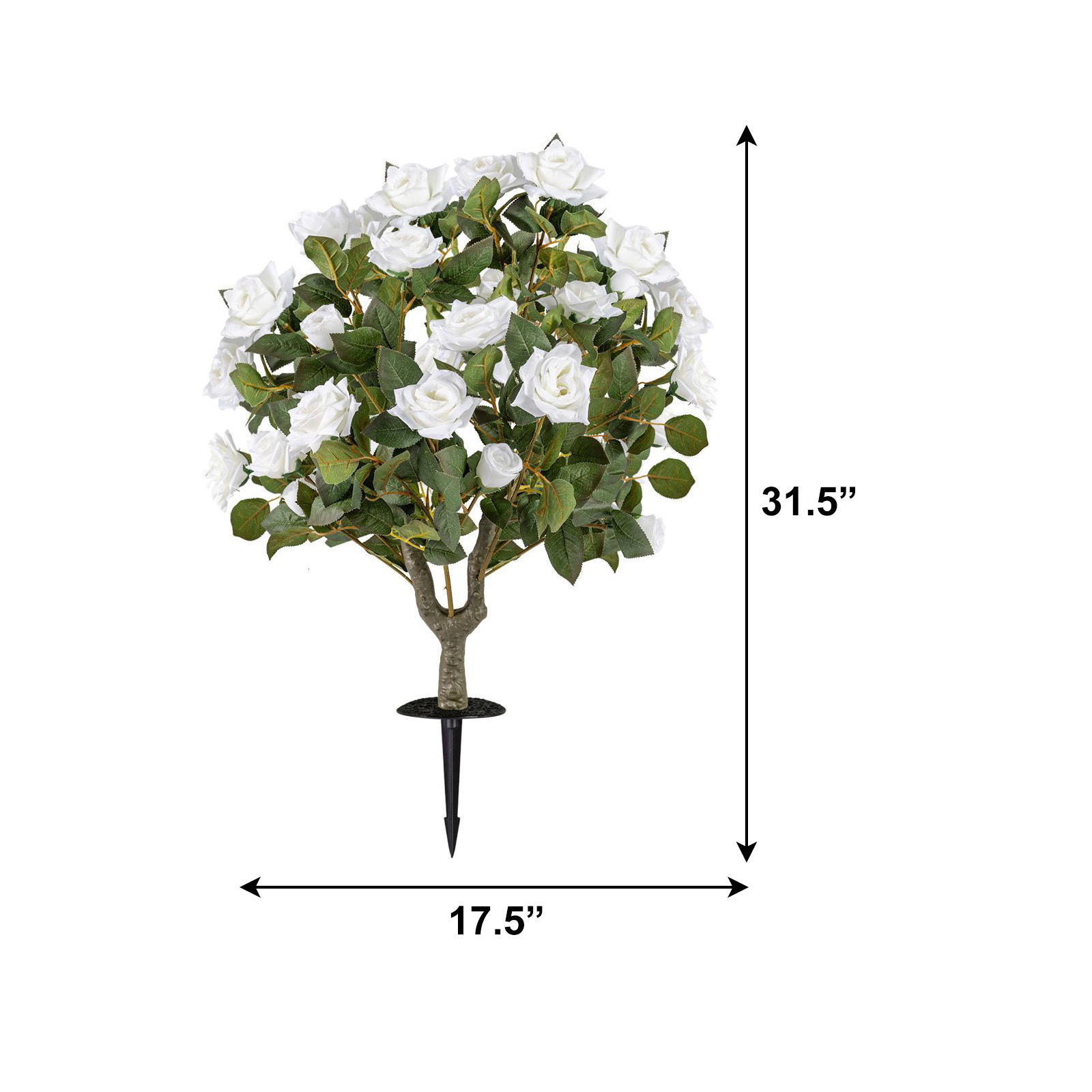 SlickBlue Artificial Rose Tree Set of 2 with White Flowers and Green Leaves