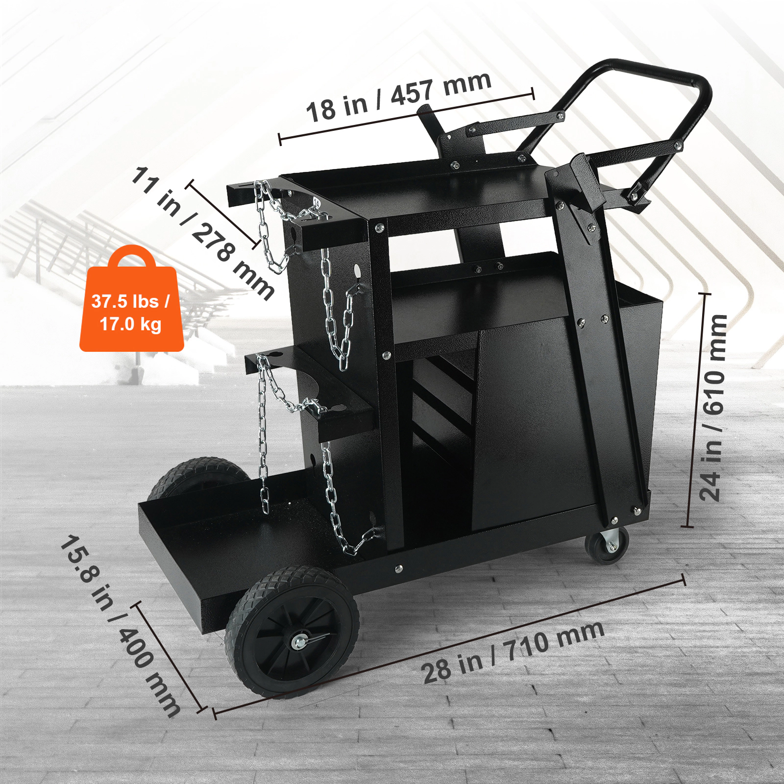HONGGE 2-Tier Rolling Welding Cart with 4 Drawers, 265 lbs Capacity, Swivel Casters and Gas Cylinder Safety Chains