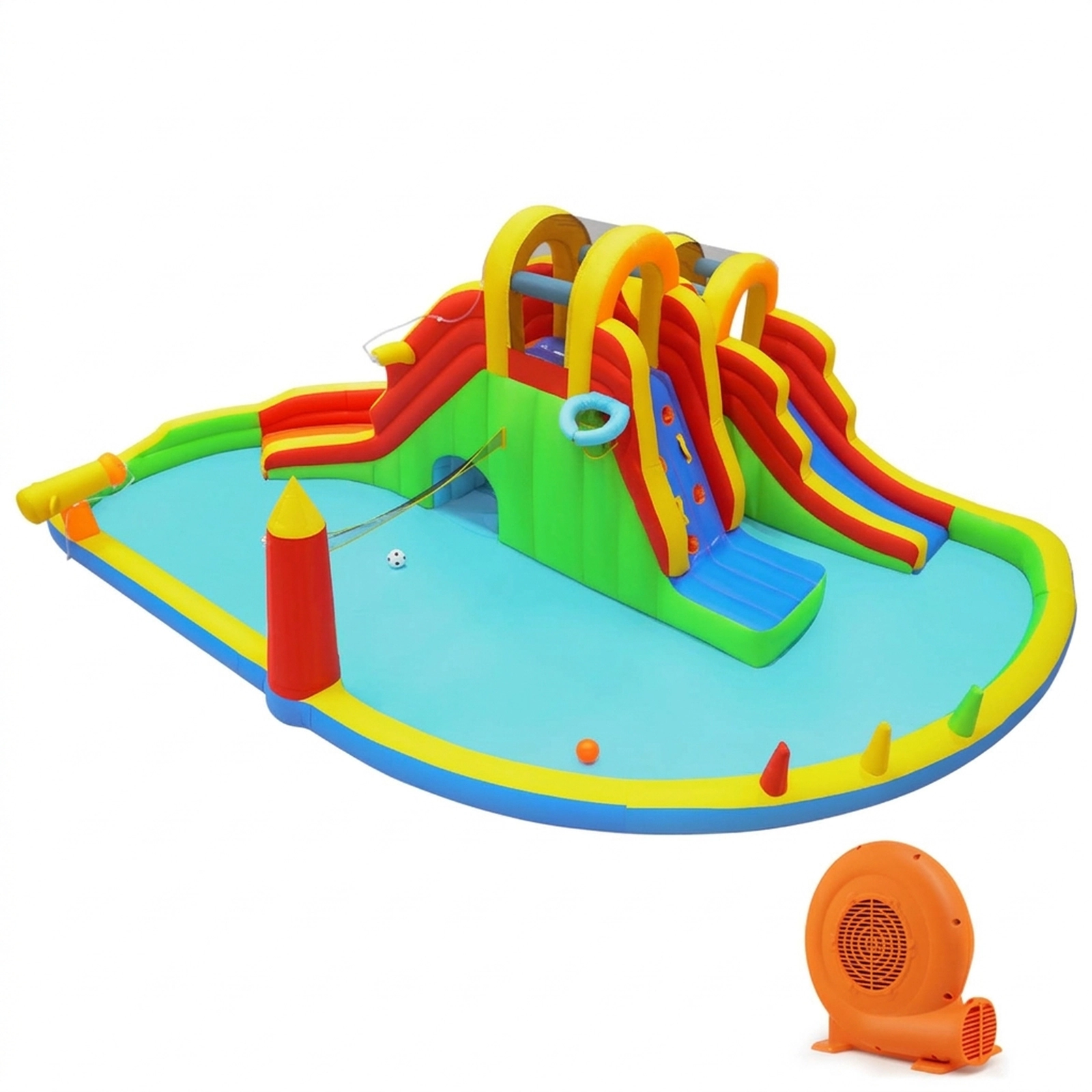 SUGIFT Kids Multicolor 8-in-1 Giant Bounce House with 2 Long Slides and 750W Blower 258.5-in W 100-lb Per Child