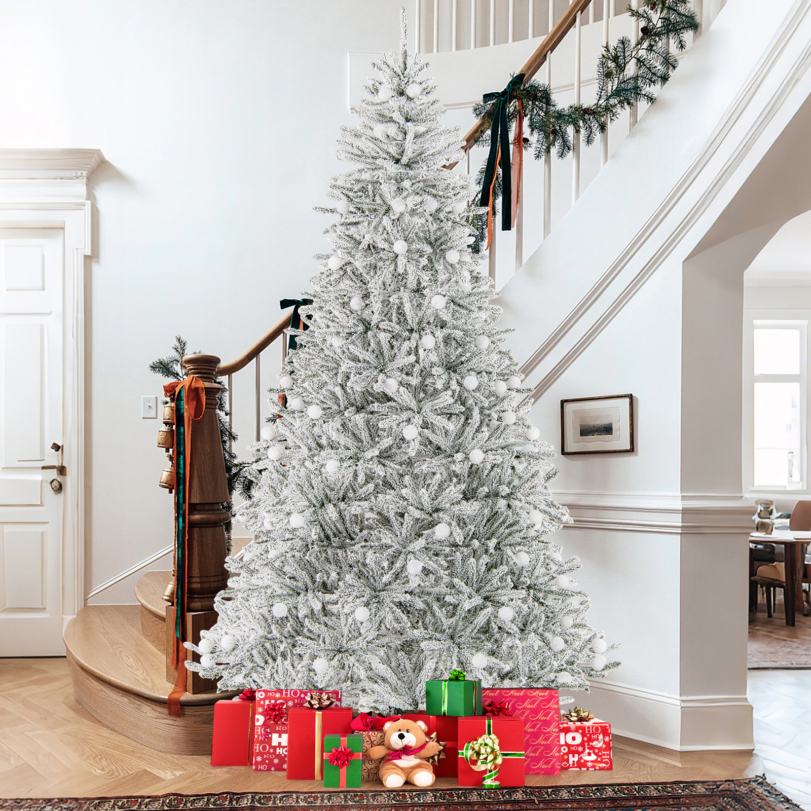 SlickBlue Pre-Lit Snow Flocked Christmas Tree with Remote Control