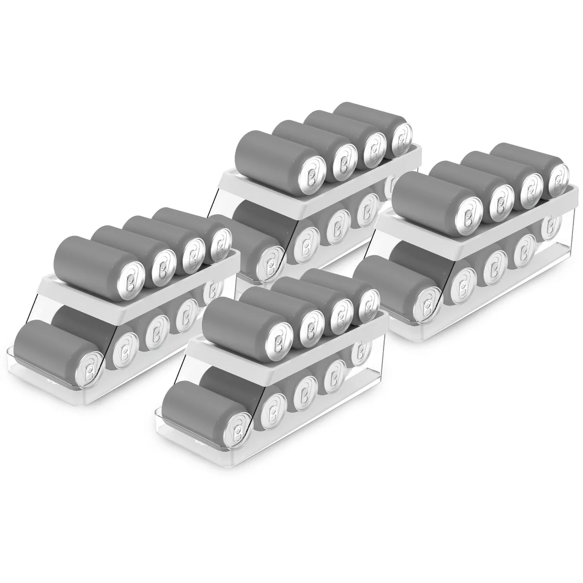 OU Soda Can Organizer for Refrigerator Set of 4, Clear Rolling Can Dispenser for Fridge / Pantry, BPA Free Soda Can Rack