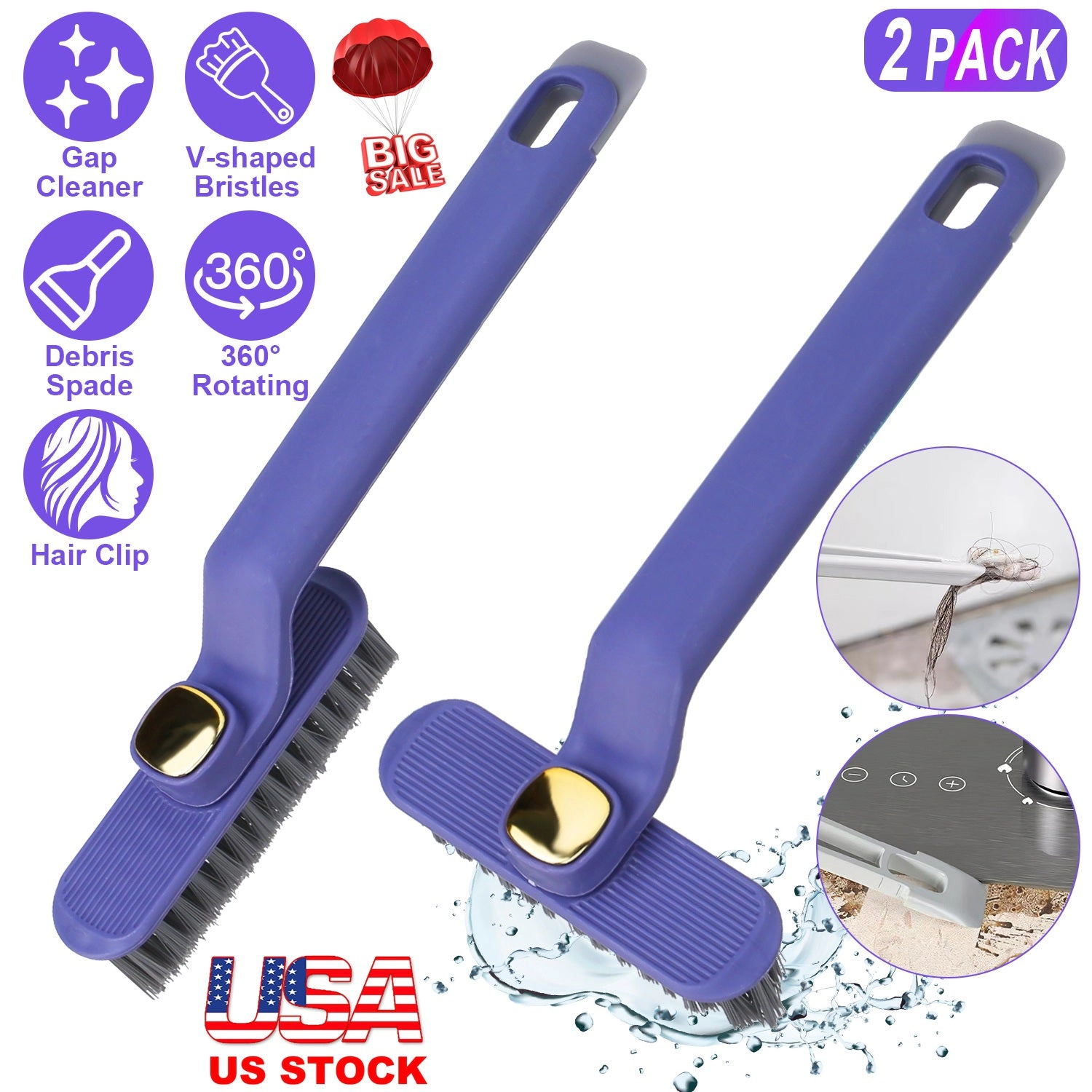 NEW Home Unisex 2-in-1 Rotating Crevice Cleaning Brush