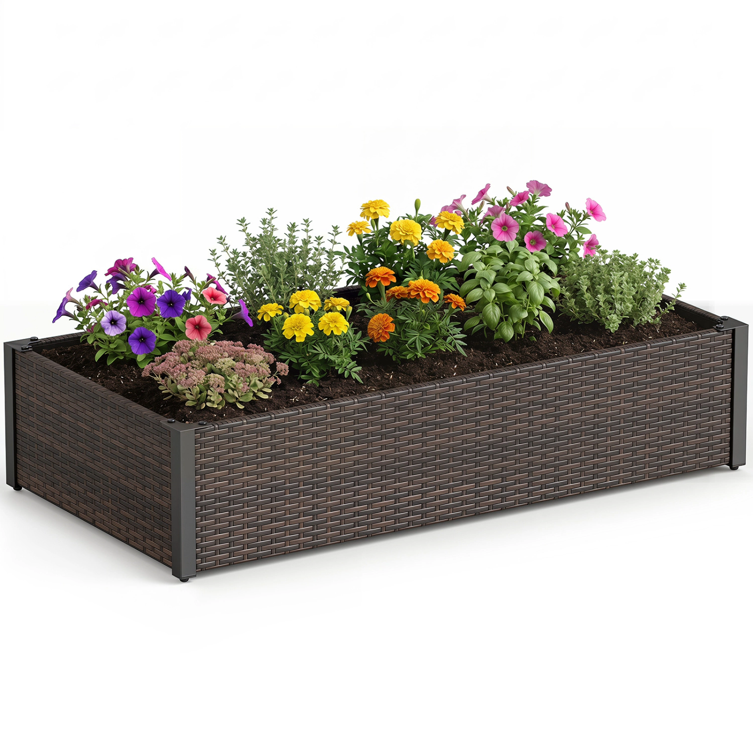 LJG PE Rattan Elevated Raised Garden Bed with Open-Ended Base