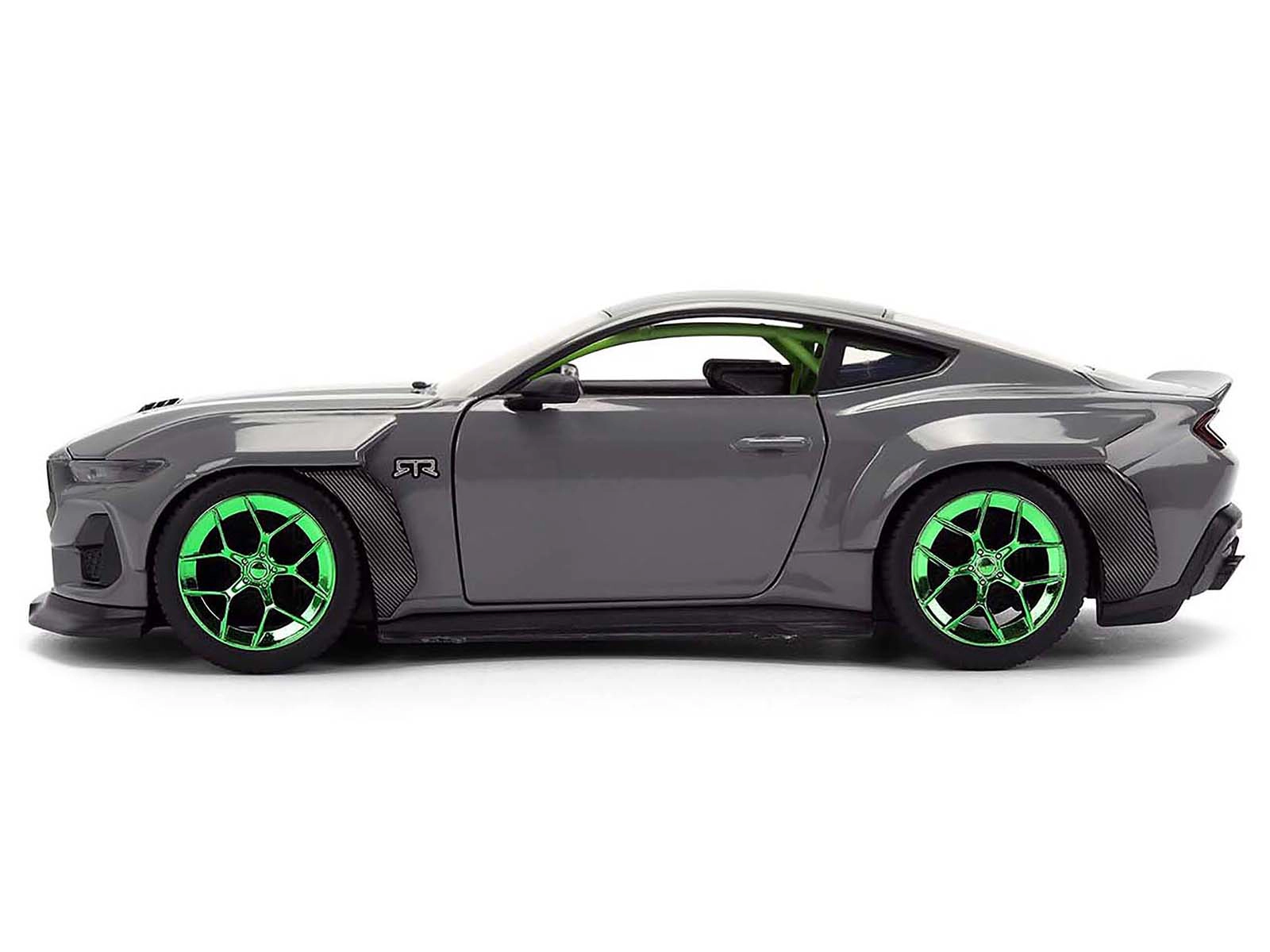 Jada 2024 Ford Mustang RTR Gray with Green Wheels "Bigtime Muscle" Series 1/24 Diecast Model Car by Jada