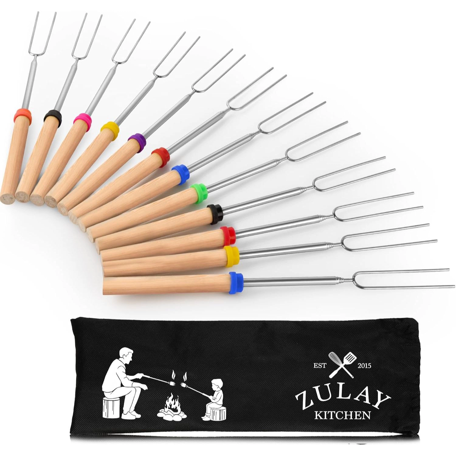 Zulay Kitchen Sturdy Marshmallow Sticks for Fire Pit - Great Smores Sticks Smores Kit for Fire Pit