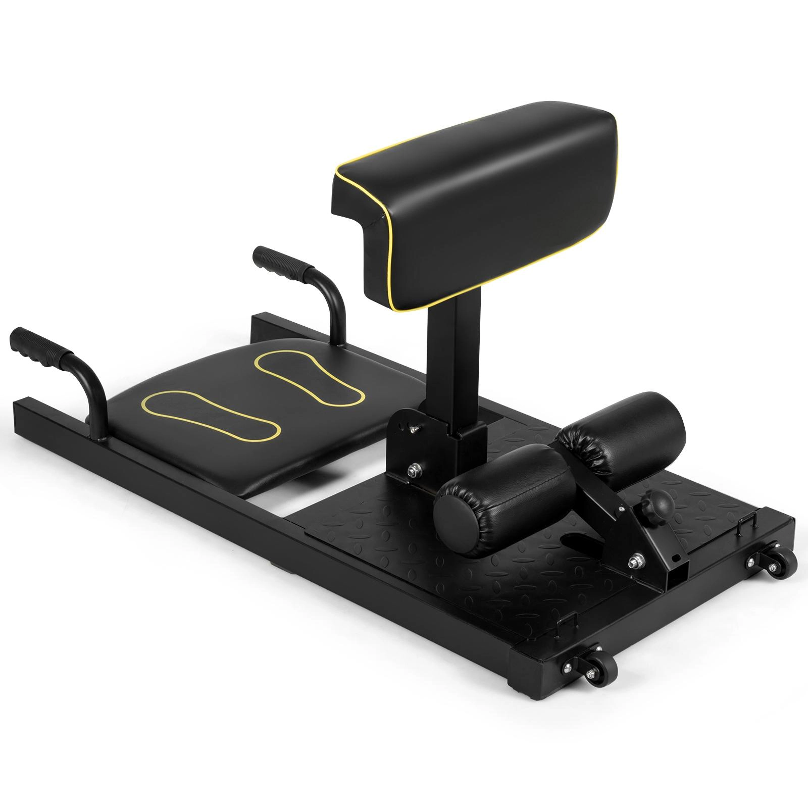SUGIFT Black 8-in-1 Sissy Squat Machine with Padded Rollers and Tension Ropes 39-in W 20-in D 220-lb User Capacity