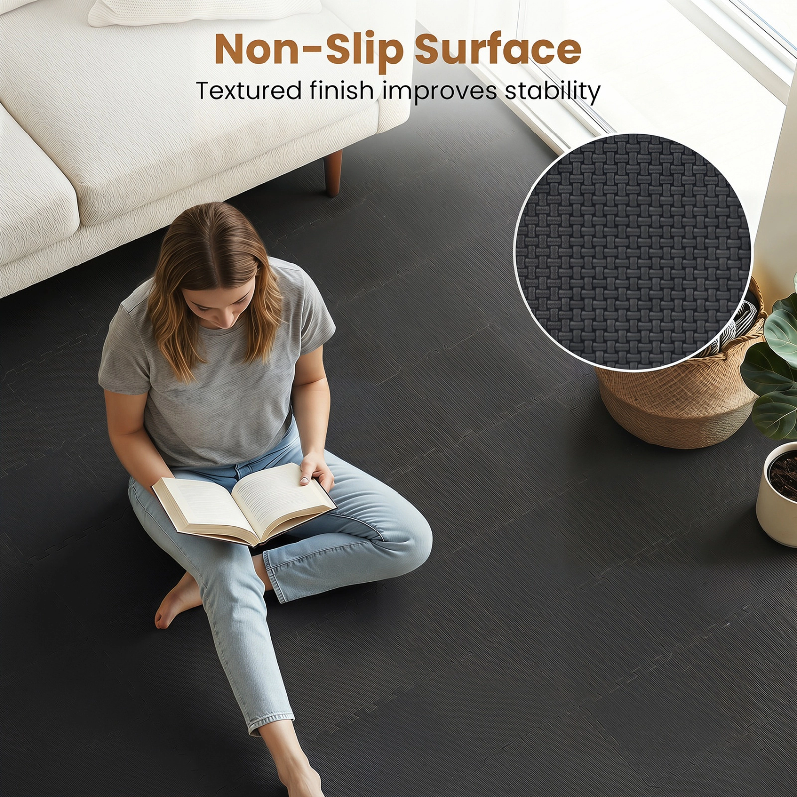 SUGIFT Black 54 Pack Non-Slip EVA Foam Exercise Floor Mats with 30 Borders 12.5-in W 12.5-in D 0.4-in H
