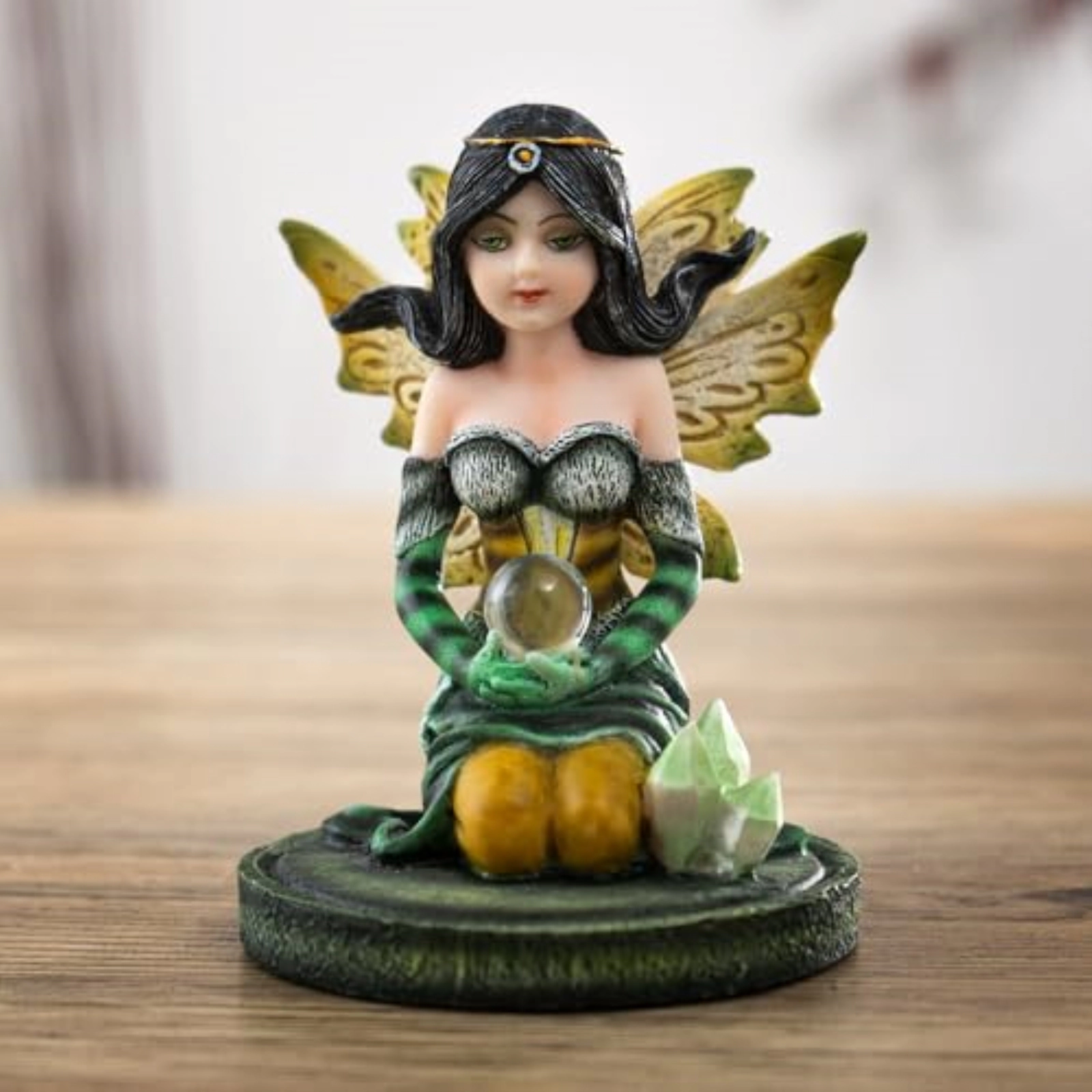 Pacific Giftware 3 inch Green Crystal Fairy Figurine with Mystical Orb and Crystal Accents Small Fairy Statue