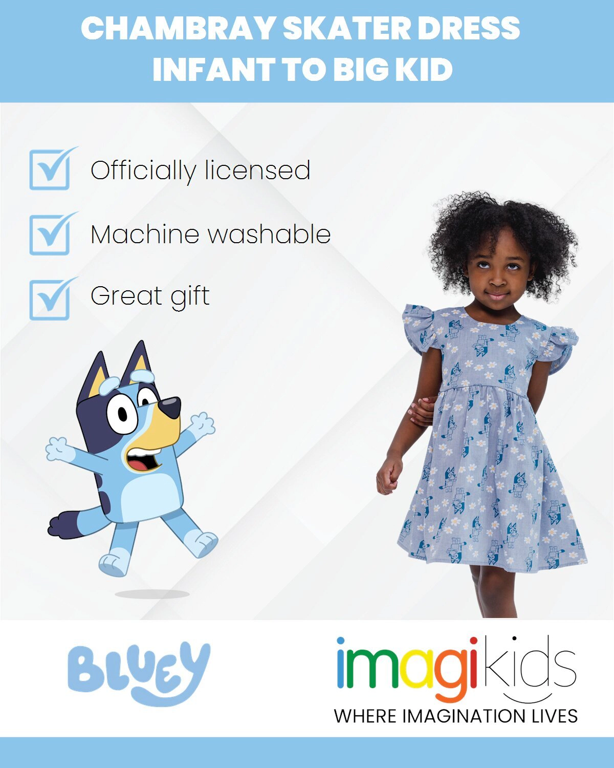 Bluey Girls' Chambray Dress